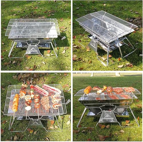 Miniatura 5 de Campingmoon - Parrilla plegable para barbacoa, parrilla de carbón portátil, estufa de leña de acero inoxidable, estufa de cocina para exteriores,