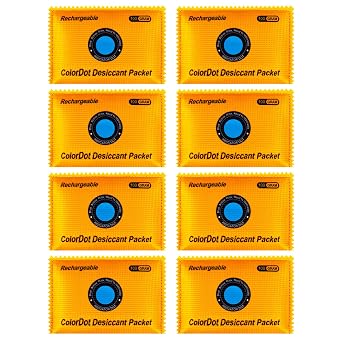 8Pack 100g Each Rechargeable Silica Gel Desiccant Packs, Color-Indicating Moisture Absorbers for Storage Bins, Suitcases, Safes, 3D Filaments, Electronics