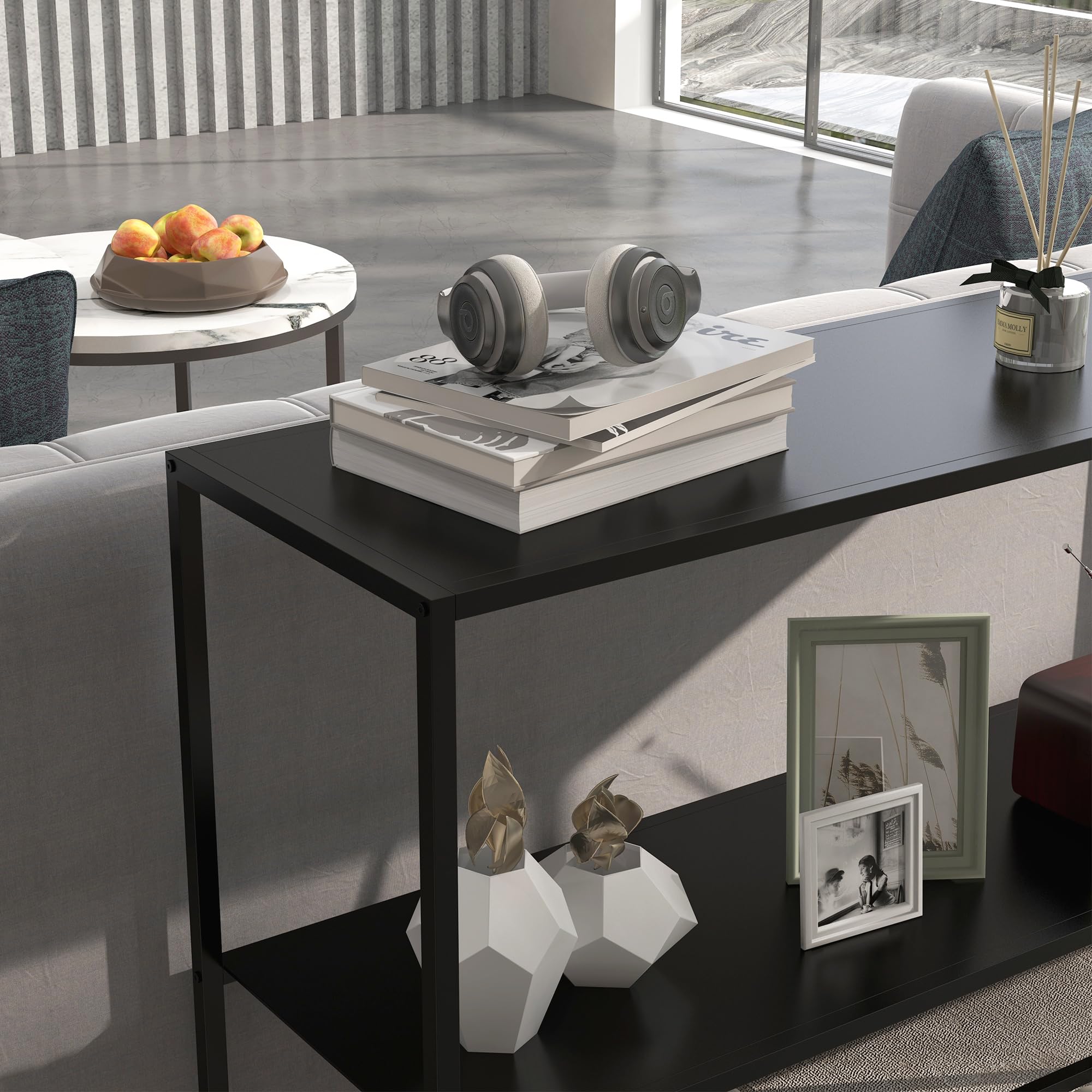 HOMCOM Mesa de Consola Estilo Industrial Mueble de Recibidor con Estante y Marco de Acero Antivuelco Carga 20 kg Mesa de Entrada para Sala de Estar Pasillo 90x30x75 cm Negro