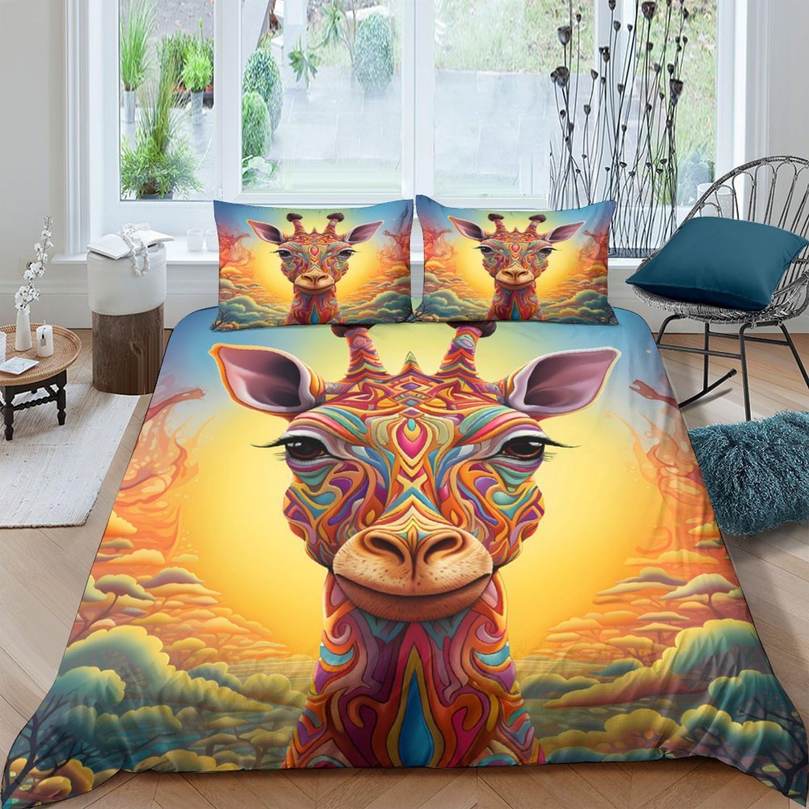 Ctjqhvkz Style-6 3D Printed Boho Giraffe Fitted Sheet Microfiber Vibrant Animal Art Mattress Cover For Bedroom Dorm Decor Single（135X200cm）
