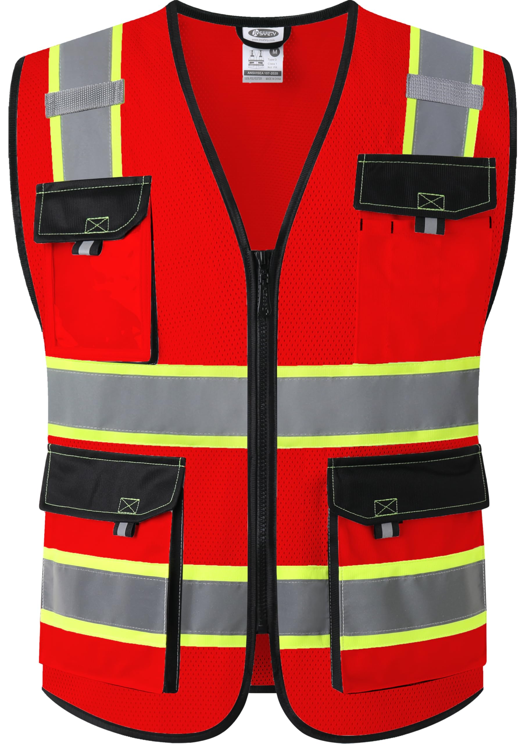 JKSafety Safety Vest for Men Women Hi Vis Reflective Vest JK220 Red 4XL