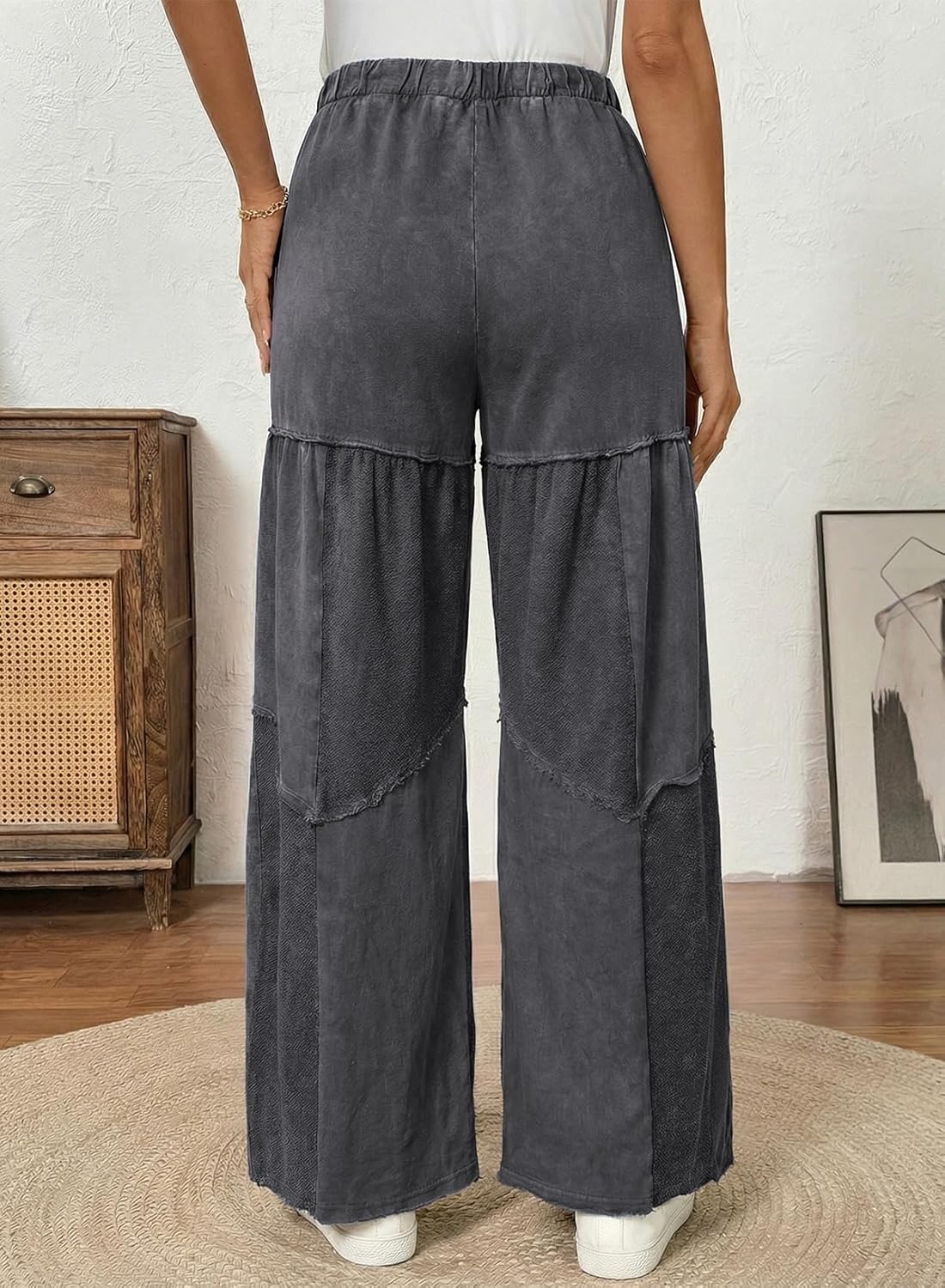 SHEWIN Women Washed‑Out Effect Fabric Pants Stretchy Wide Leg Trousers 2026 - Image 2