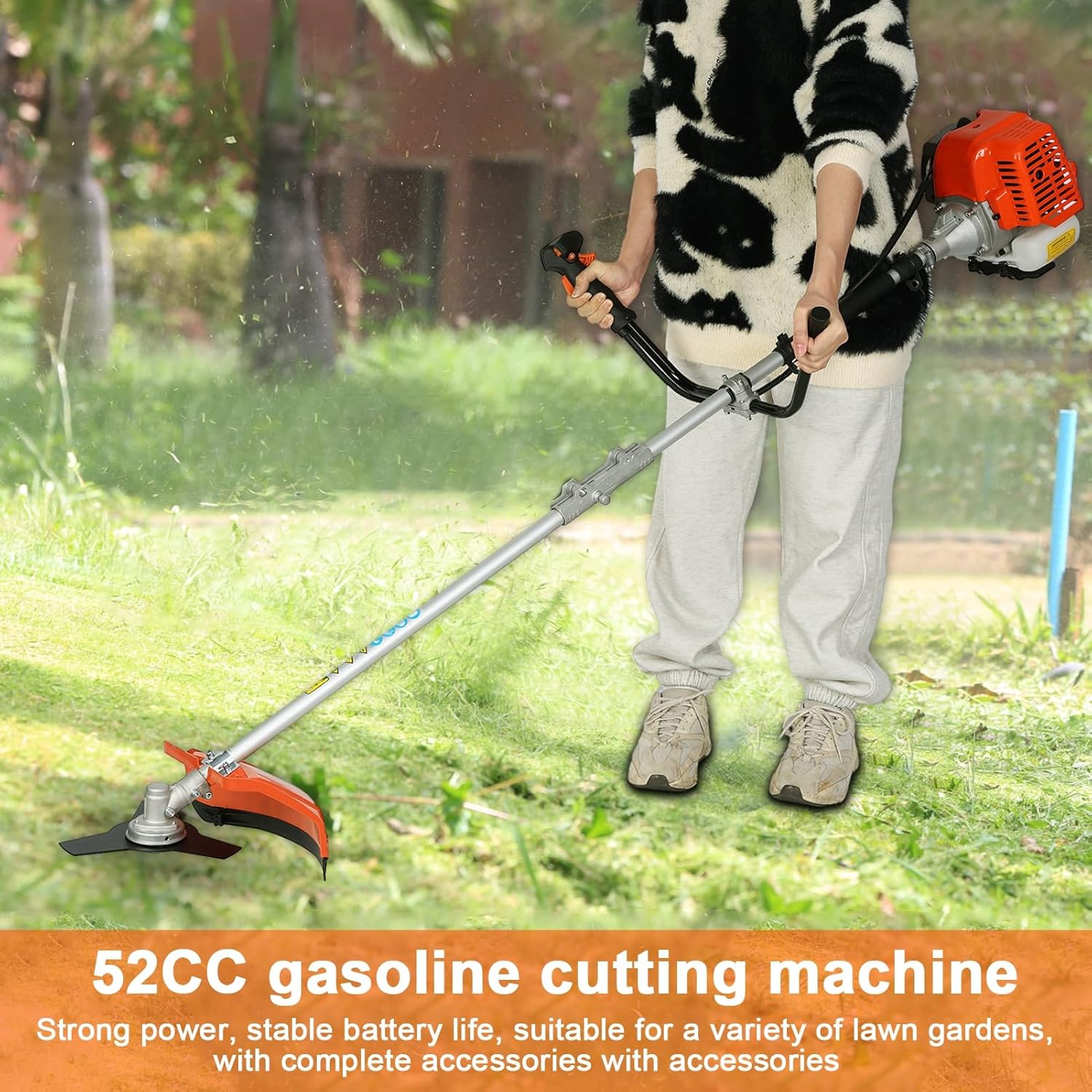 Gas String Trimmer 52cc Weed Wacker 2-Stroke Gas Powered 2 in 1 Cordless Hedge Backpack Grass Trimmer Brush Cutter Handheld Weed Eater Plastic Handle & Shoulder Strap Included Orange