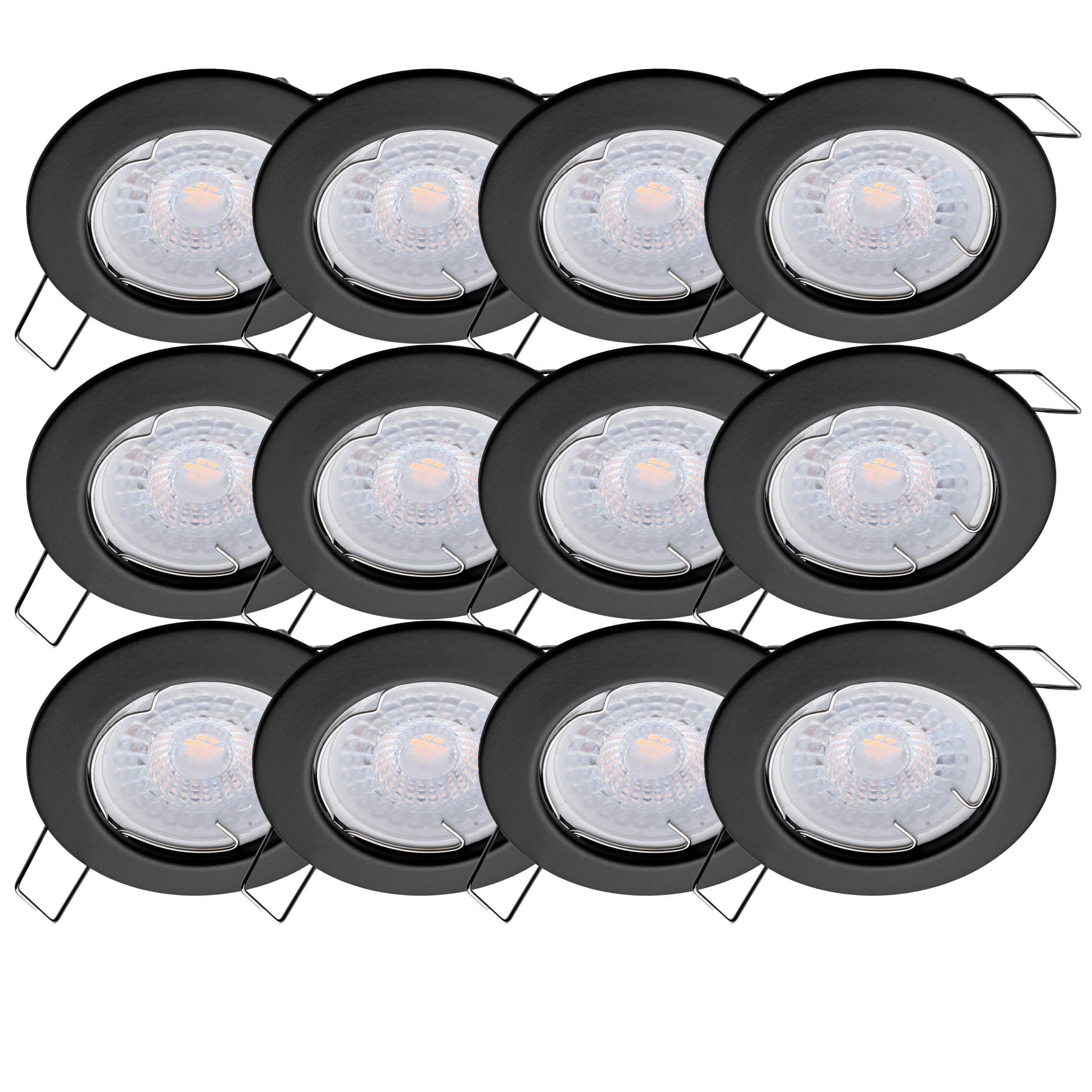 Oktaplex 12x Sedan LED Einbauleuchten 230V 3 Stufen dimmbar 2700K Warmweiß | 22mm Einbautiefe, Lochmaß 60mm, 4,8W, 380lm, 110° Einbauspots Sedan, Schwarz rund flach