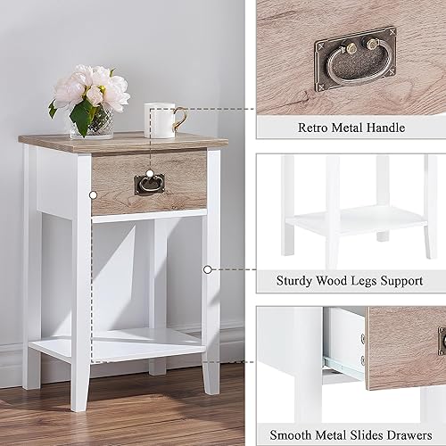 Miniatura 4 de VECELO Juego de 2 mesitas de noche, mesa auxiliar con cajones para dormitorio, sala de estar, sofá, mesita de noche, muebles de acento vintage,