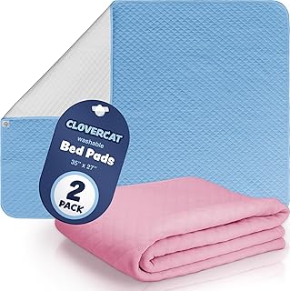 [Upgrade] CLOVERCAT 2 Pack Large Size 35x27” Bed Pads Washable Waterproof Mattress Protector, Reusable Incontinence Pee Pads for Bed Wetting Toddlers, Adults, Elderly, Women or Kids, Children - Buy now