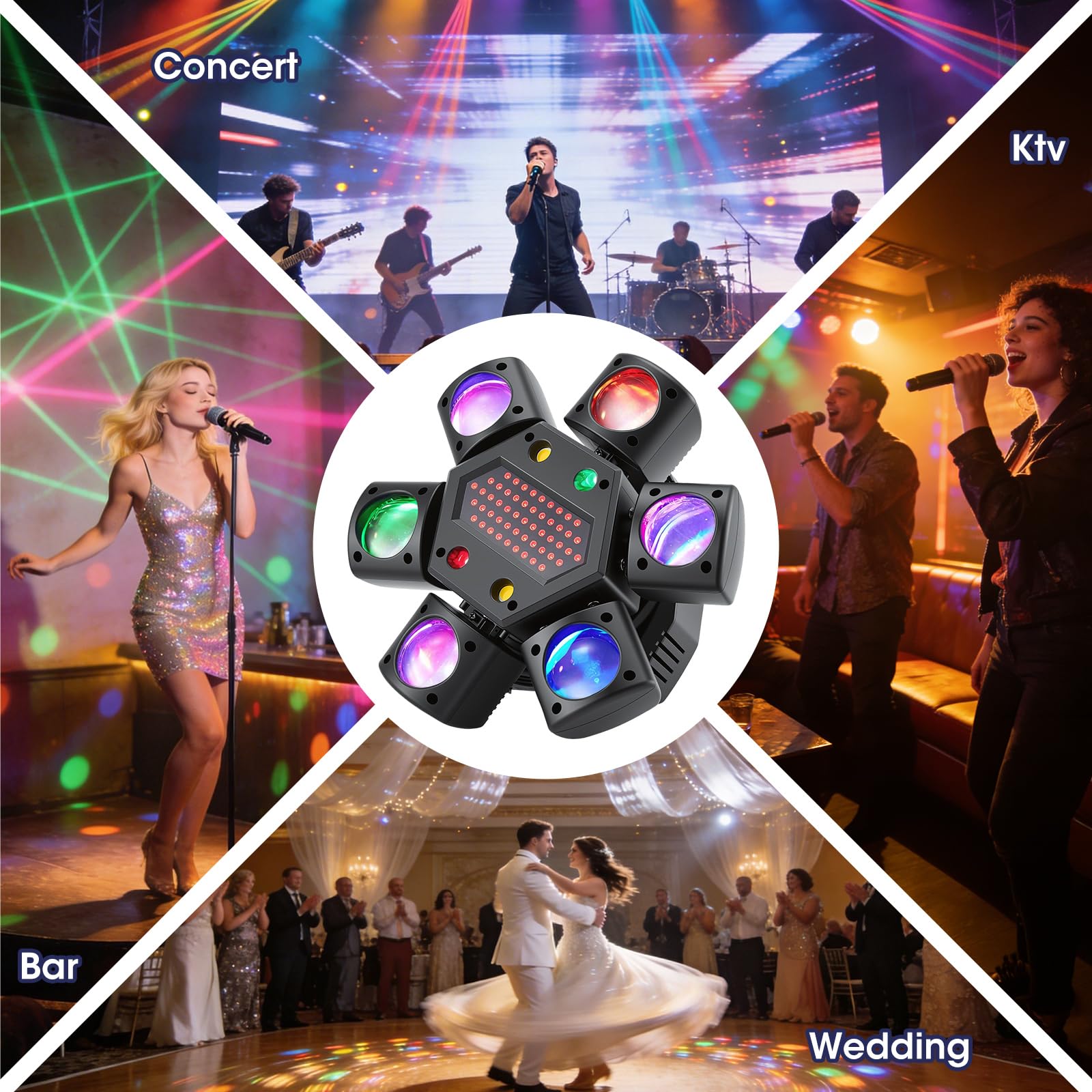 80W Moving Head LED mit Fernbedienung, RGBW 4-in-1 Discolicht Partylicht, 6 Lichtarme + Bienenauge Effekt, DMX512 Soundaktiviert für DJ Bar Partyclub Bühnenbeleuchtung