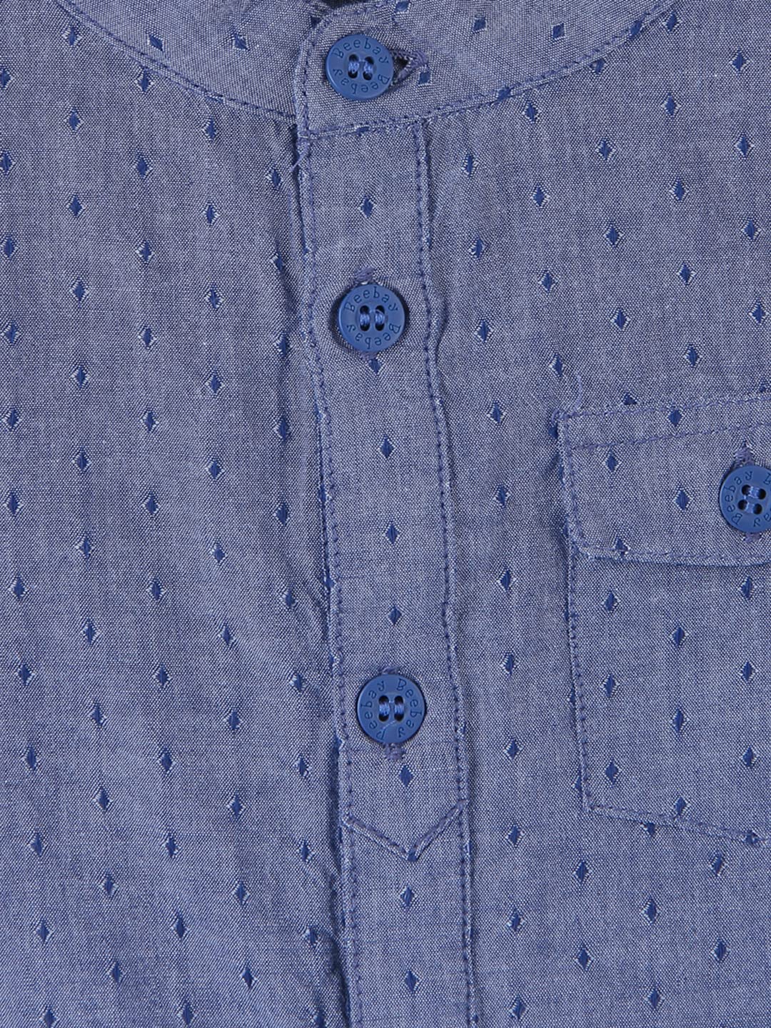 Beebay Mandarin Collar Cotton Dobby Chambray Full Sleeve Shirt 1