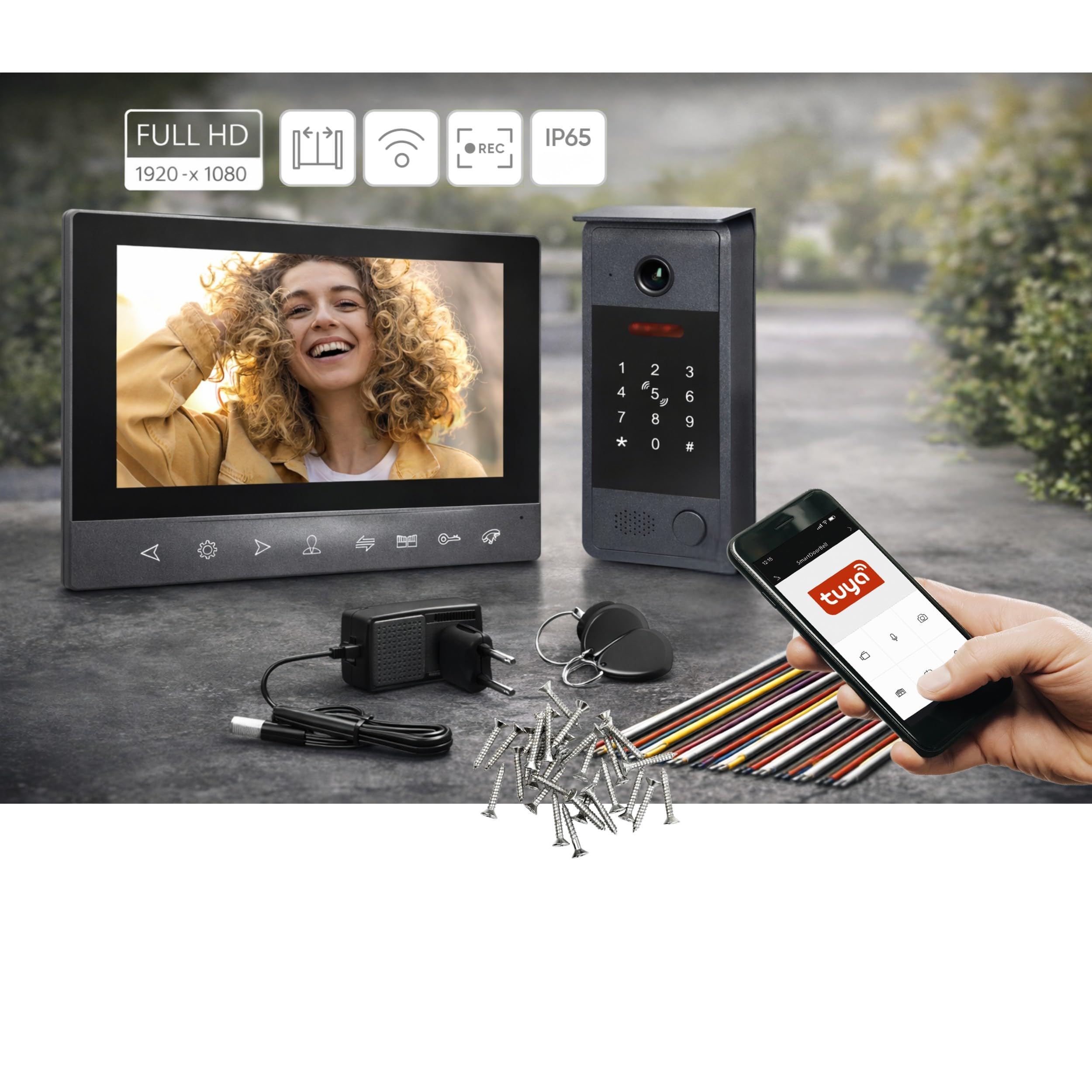 Videoportero Unifamiliar Video Portero Automatico WiFi con Apertura de Puerta Full HD 1080p - App Tuya Smart Cámara Exterior IP65 - Ángulo 144° Lector RFID (10, Pulgadas)