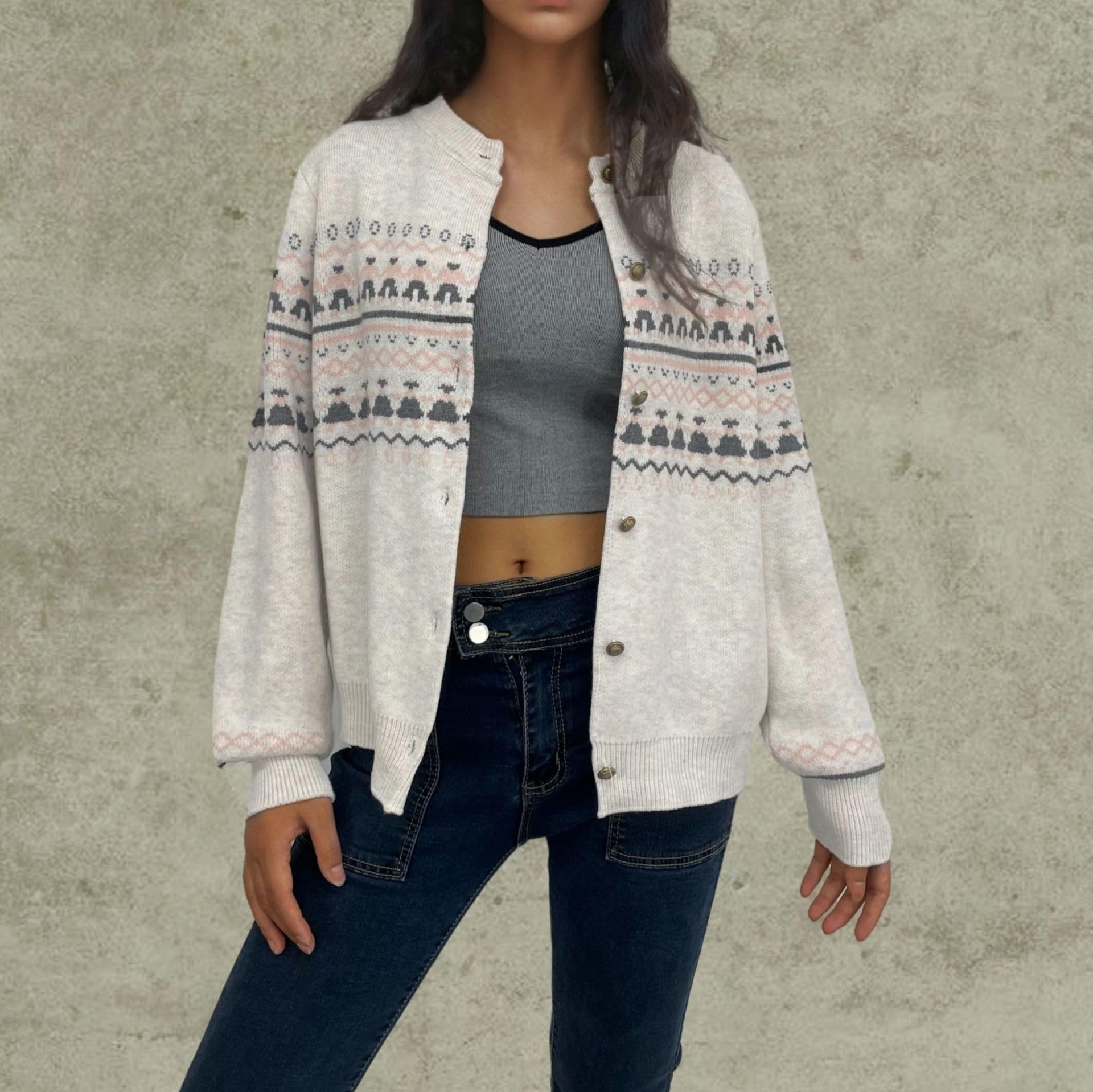 Rebeca Mujer Cárdigan De Punto con Cable Aran Grueso Blusa con Botones Abiertos En La Parte Delantera Cárdigan Festivo De Rayas Retro para Mujer Suéter para Mujer Cárdigan De Punto De Corte Rela