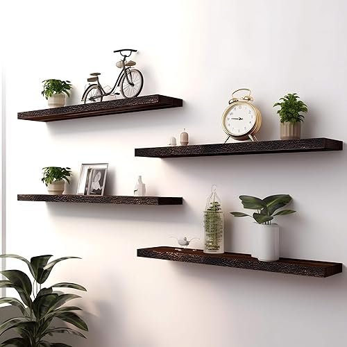 Miniatura 4 de Estantes flotantes de madera para decoración de pared, estantes de pared rústicos para dormitorio, baño, cocina, sala de estar, juego de 4 unidades,