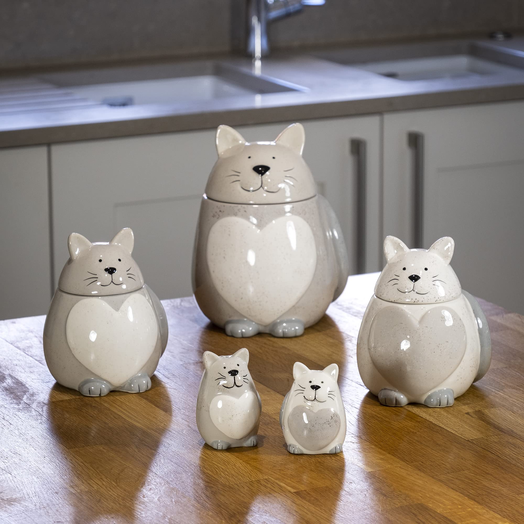 SPOTTED DOG GIFT COMPANY Słoik na ciasteczka, ceramiczna beczka na ciasteczka dla kota, słoik do przechowywania żywności, uroczy nowatorski pojemnik kuchenny z pokrywką, akcesoria kuchenne o tematyce