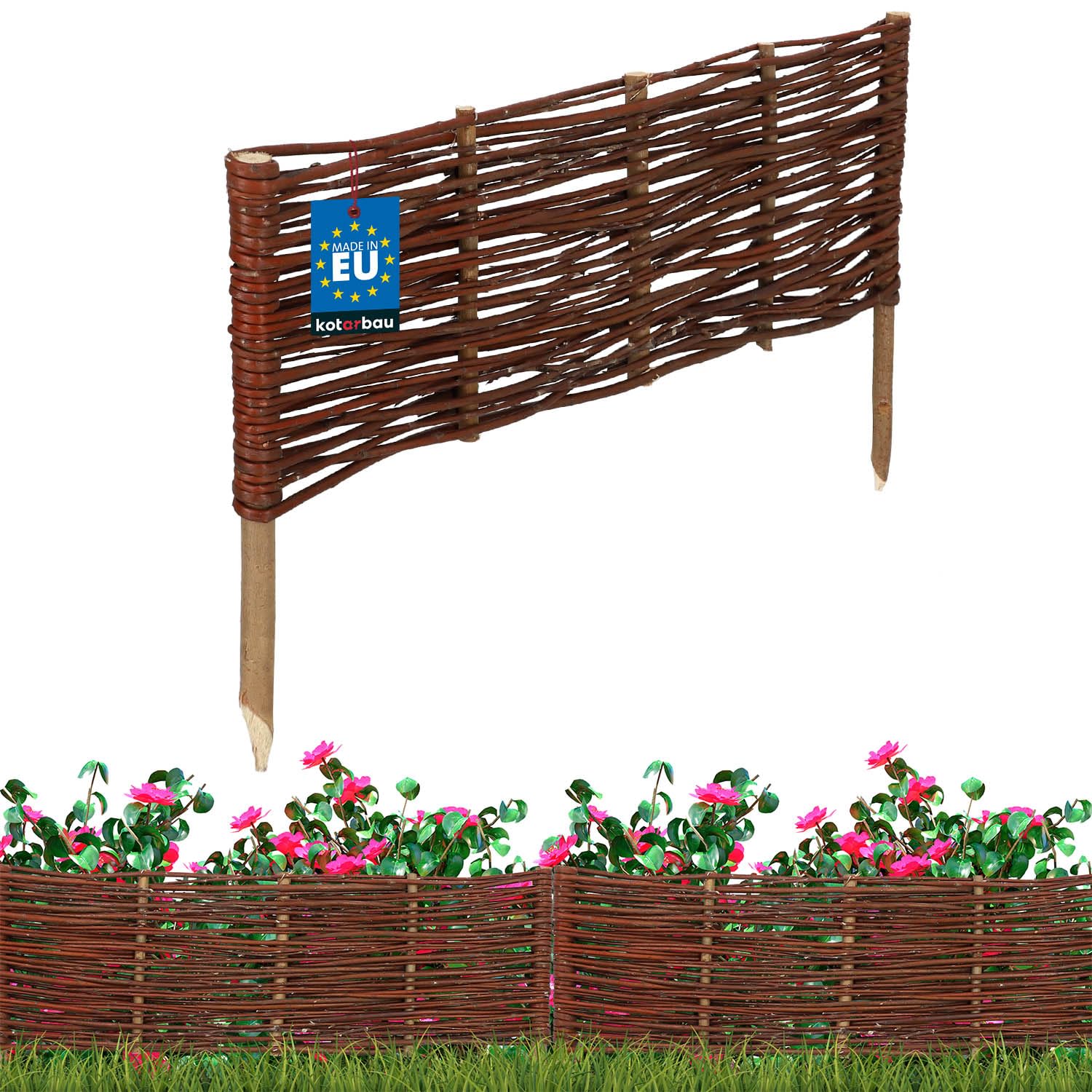 KOTARBAU® Lawn Edging - Garden Edging - Wicker Fence - 60 x 20 cm (23.62 x 7.87 inches) - Brown - Wooden Fencing - Decorative Fence for Flower and Herb