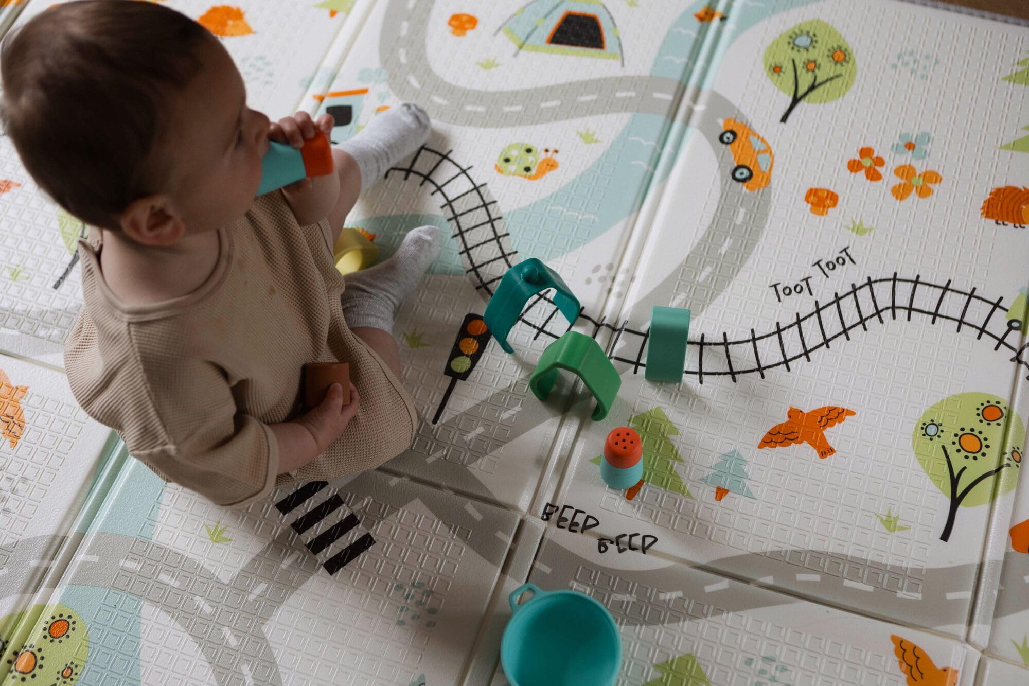 Nuby Alfombra de Juego Plegable Reversible, fácil de Limpiar, Reversible, Impermeable, Adecuada Desde el Nacimiento (Carretera)