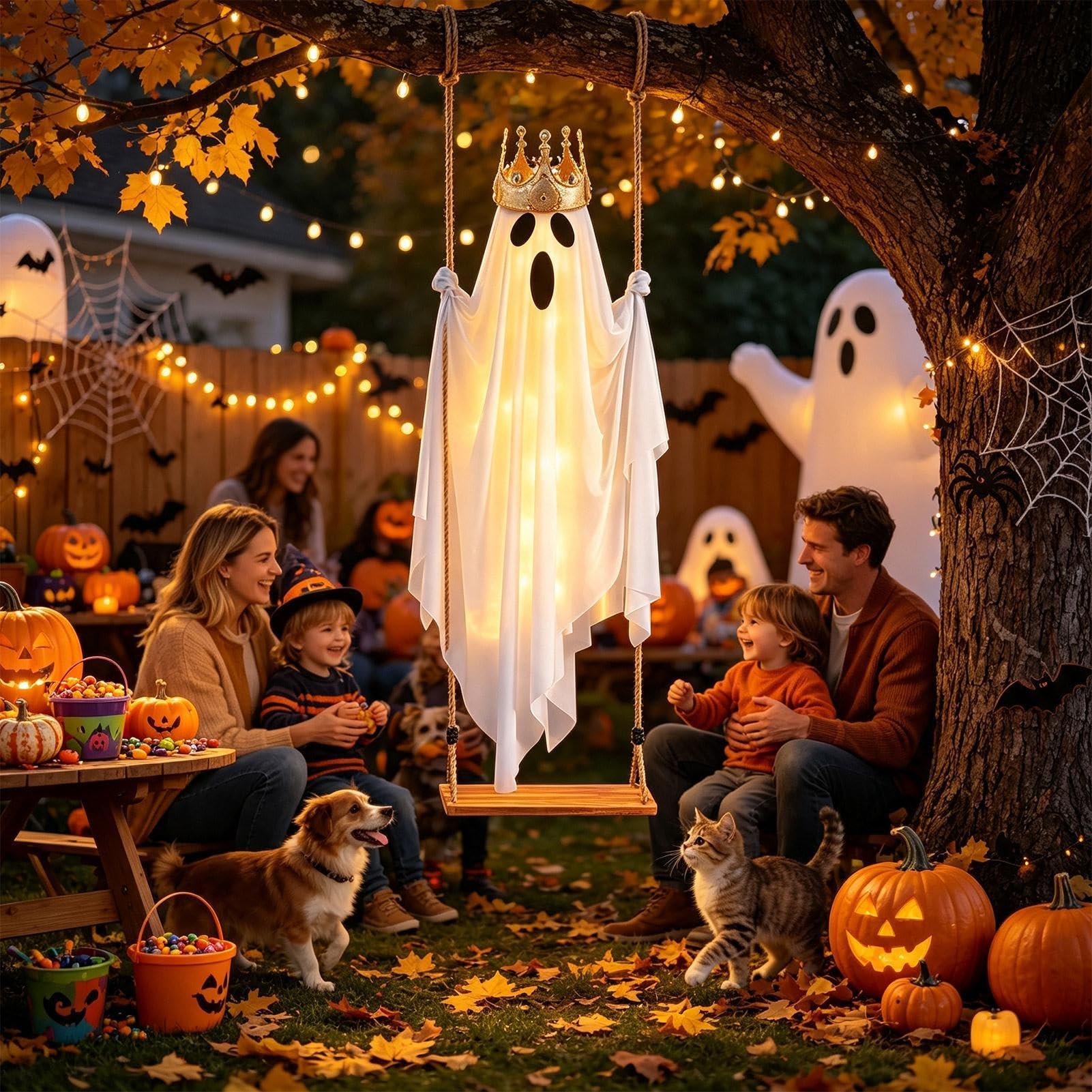 Decoración de fantasma oscilante con luz, 150 cm, grande, espeluznante para