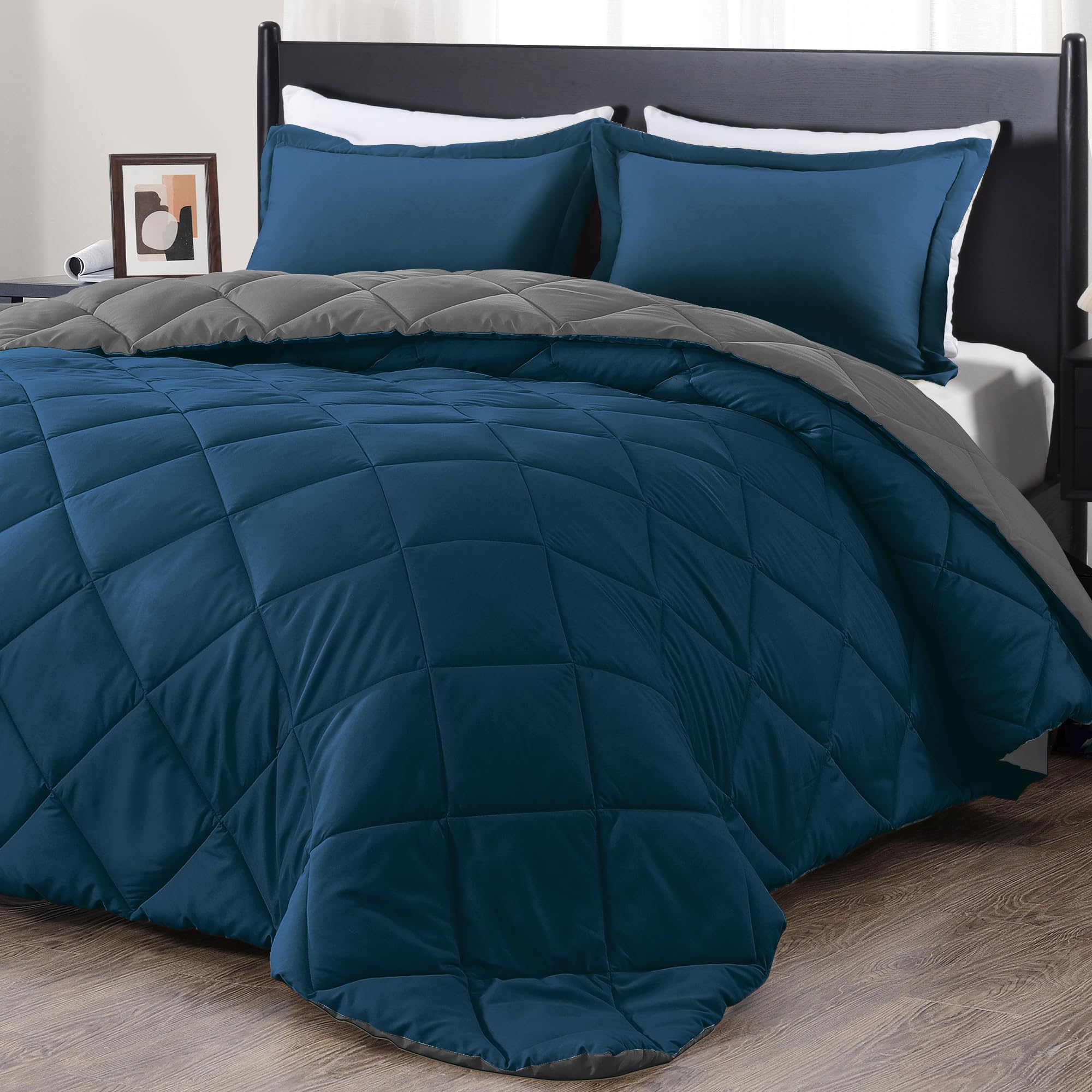 downluxe King Size Comforter Set - Ocean and Grey King Comforter, Soft Bedding Sets for All Seasons -3 Pieces - 1 Comforter (104"x92") and 2 Pillow Shams(20"x36")