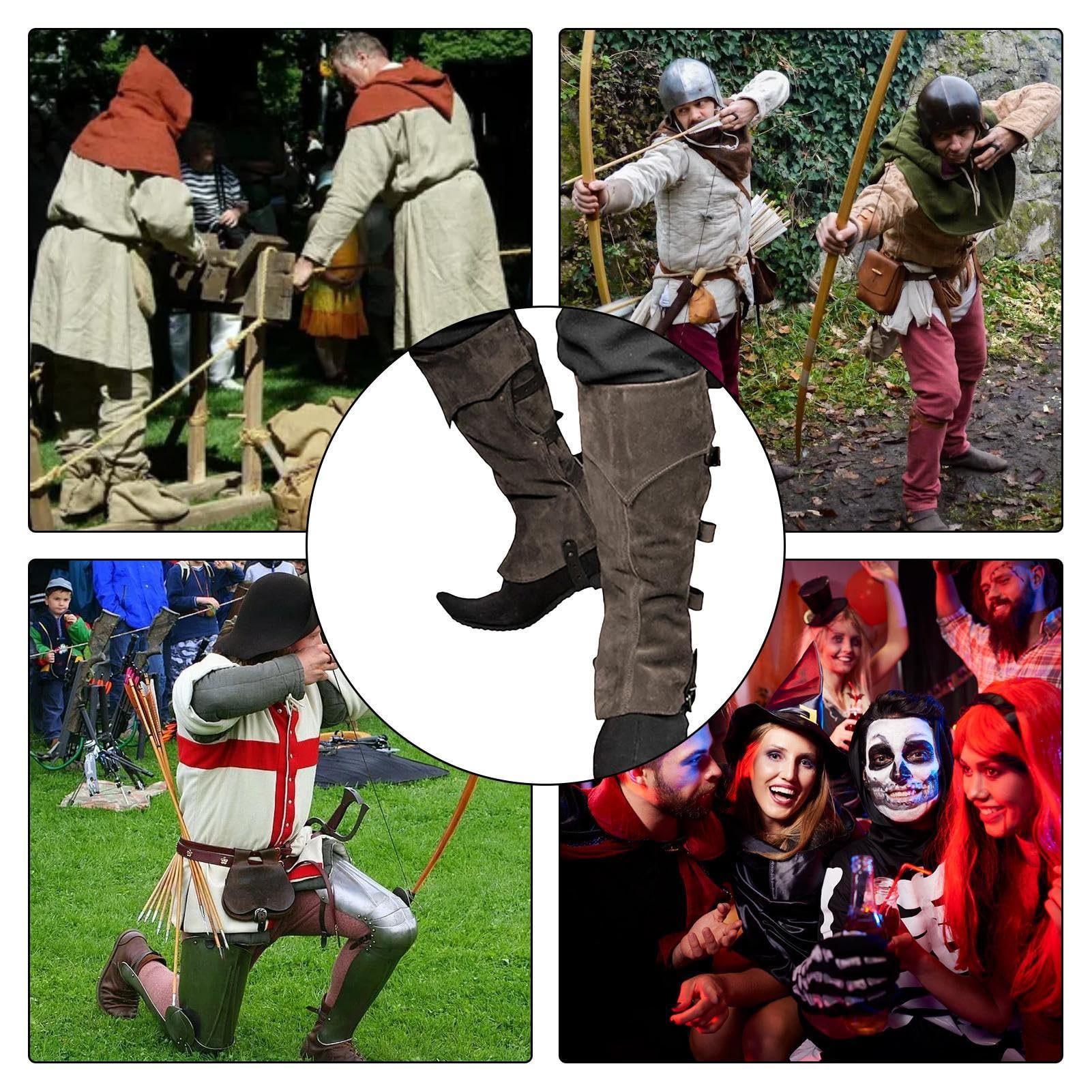 Steampunk-Stiefel aus Leder – Piratenstiefel, Überziehschuhe, Kostüm | Mittelalterliche Renaissance über dem Schuh, schwarzes Zubehör, bequeme Piraten-Stiefel-Tops, Schuhabdeckung für Damen und Herren