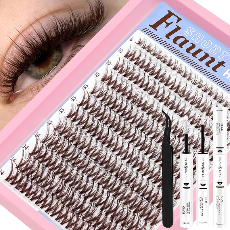 Cílios Postiços em Tufos HEYWINK Flaunt Marrom-Escuro, Curvatura D, 8–14 mm