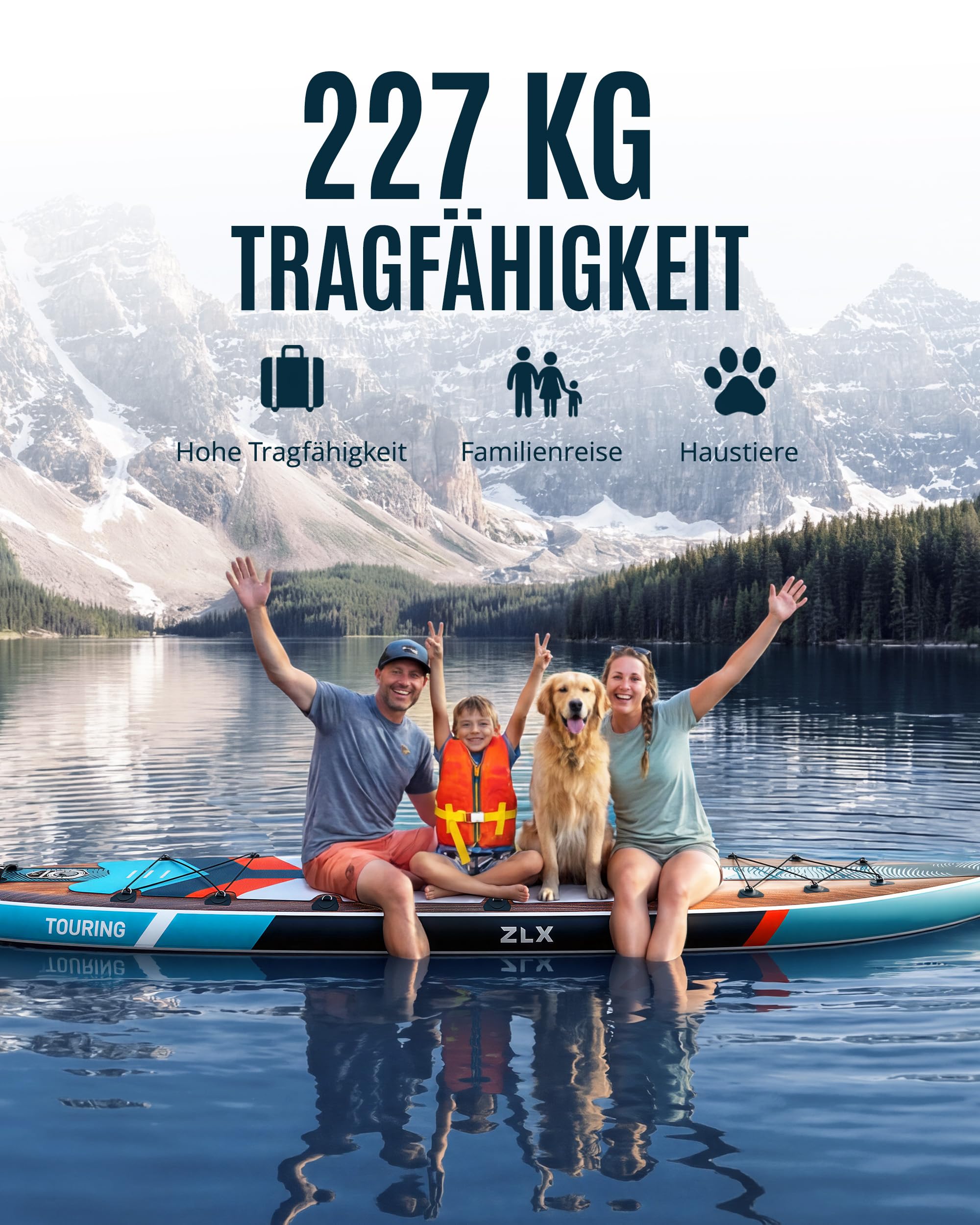 ZLX Stand Up Paddling Board 350x83cm, anfängerfreundliches SUP Board mit Abnehmbarer Mittelfinne für Stabilität oder Geschwindigkeit, Touren Stand Up Paddle für alle Könnerstufen, 200kg Tragkraft