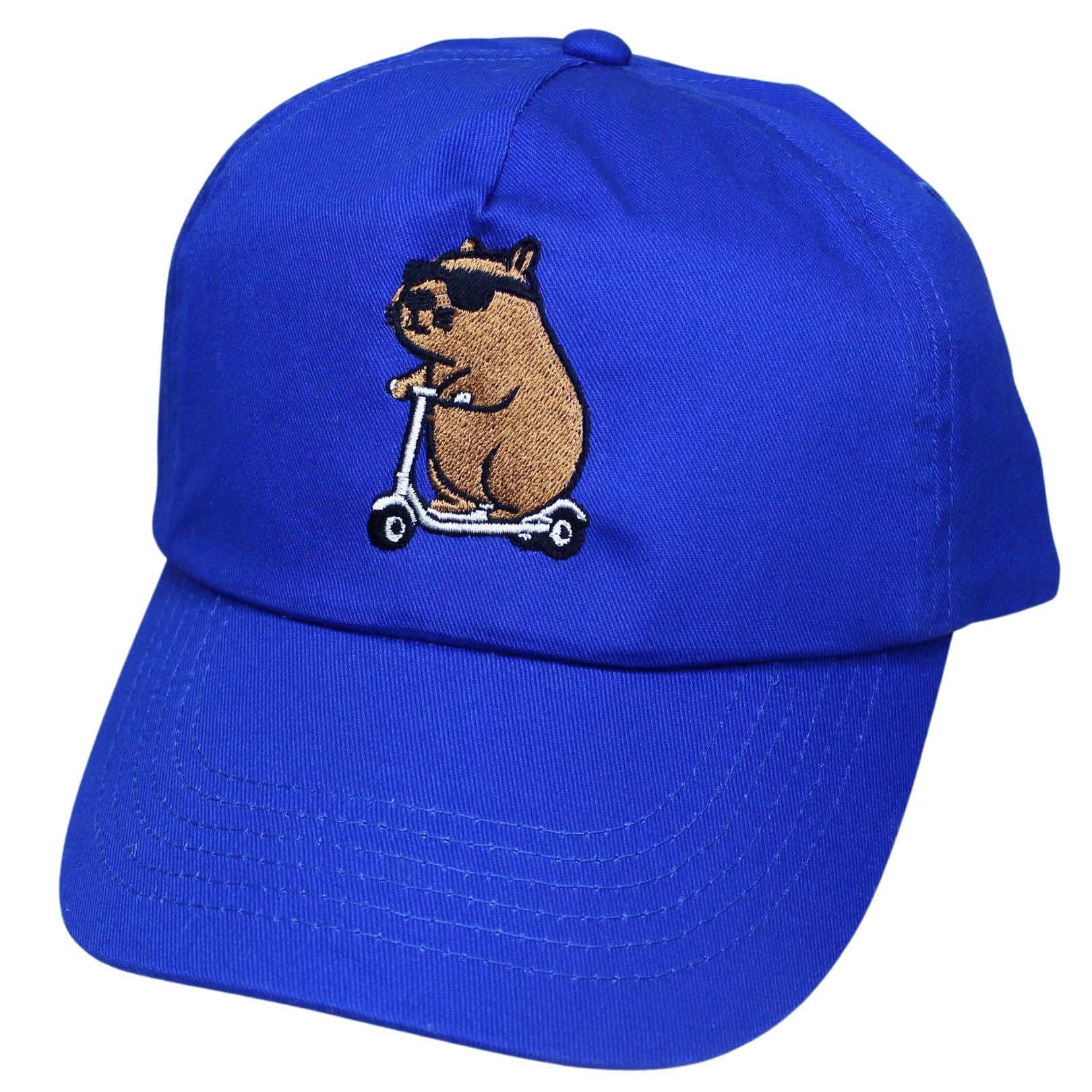 Teddyt's Royal Blue Children's Capybara Riding A Scooter Baseball Cap Sun Hat (8-12 Years) (Royal Blue)