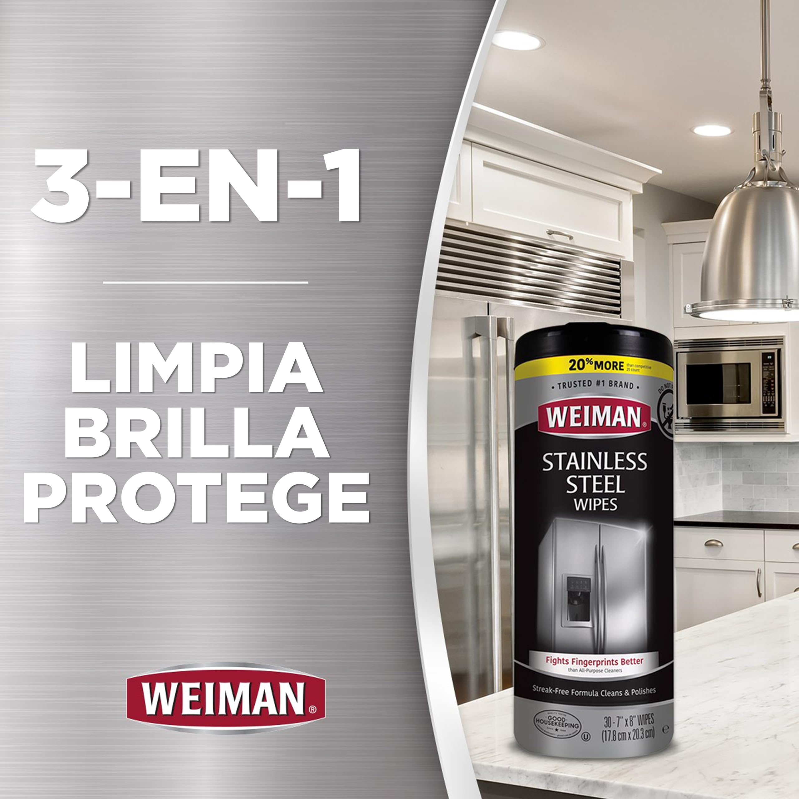 Weiman - Toallitas Limpiadoras para Acero Inoxidable - Limpiador para Electrodomésticos - Pack de 2