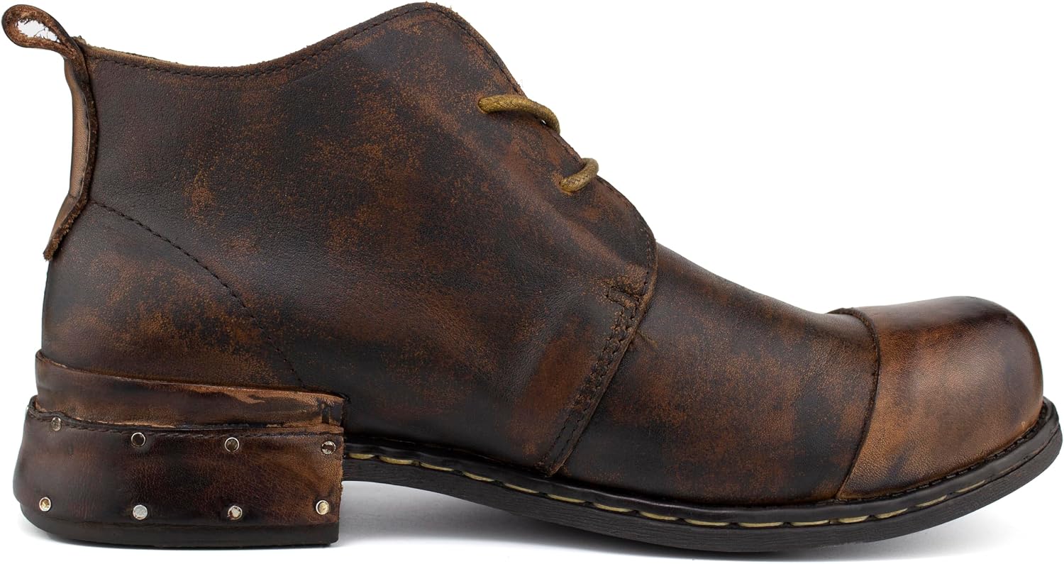 Chukka Boots Mens, Casual Leather Motorcycle Combat Boots,Dress Lace-Up Ankle Shoe, Fashion Cap Toe Boots for Men,6026-1