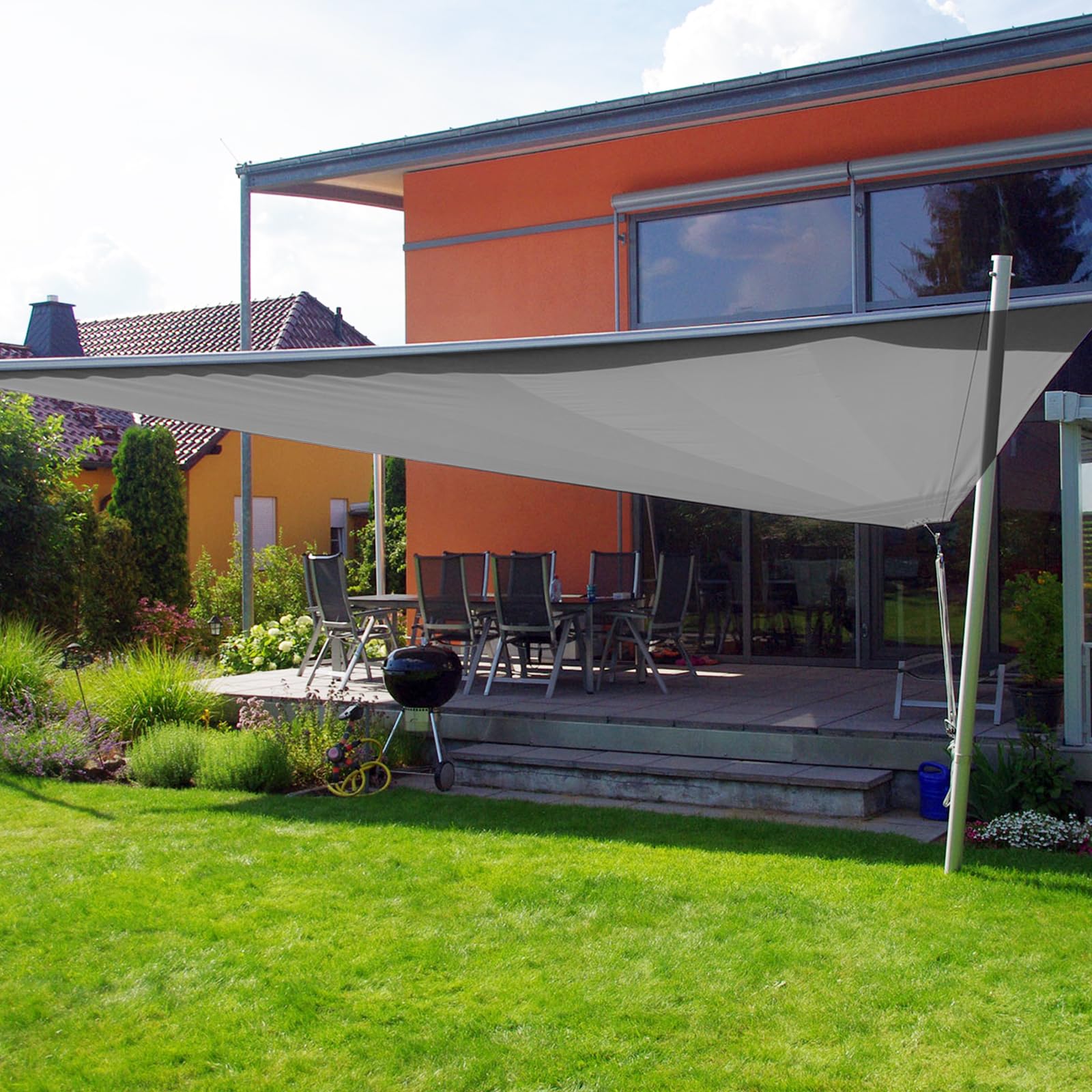 Lona Impermeable Exterior 420 g/m² Lona de Protección con Ojales y 10m Cuerda 3 x 5m Lonas Resistente a Los Rayos UV para Piscina Coche Barco Madera Muebles de Jardín (Gris)