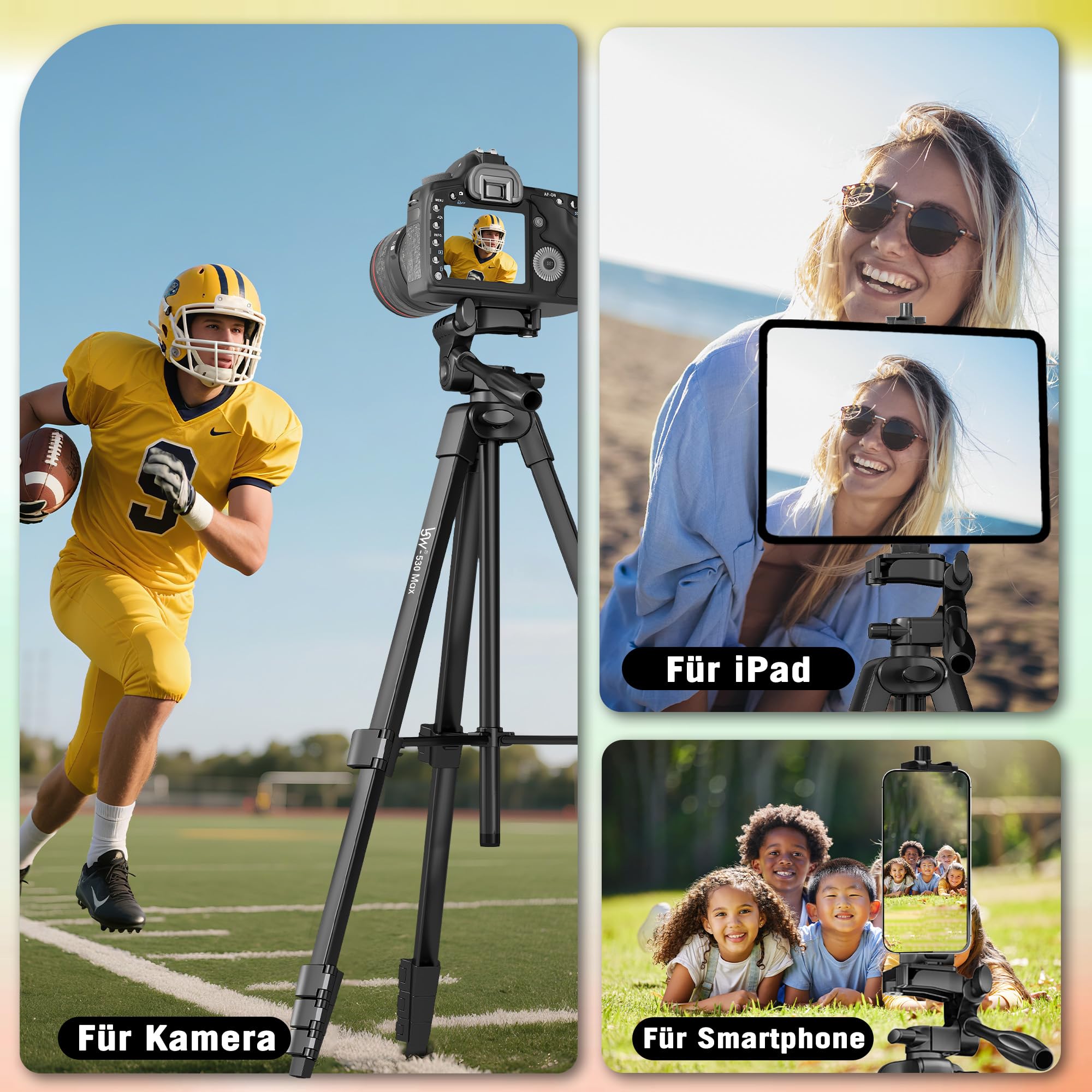Stativ, Lusweimi 166 cm Kamerastativ für iPad Pro & iPhone Kompatibel mit Tablet(Landschaft)/iPad Pro 13"/Webcam/Videokamera, iPad Pro Stativ mit Fernbedienung & Tasche für Vlog/Video/Fotografie