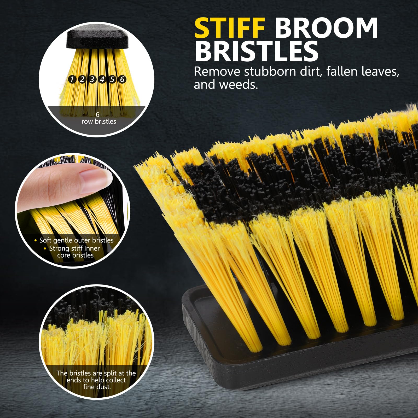 Masthome - Scopa a spinta da 61 cm, con setole rigide per esterni, resistente, scopa da garage, scopa da negozio, scopa a spinta per interni, scopa industriale per esterni per la pulizia di cemento,