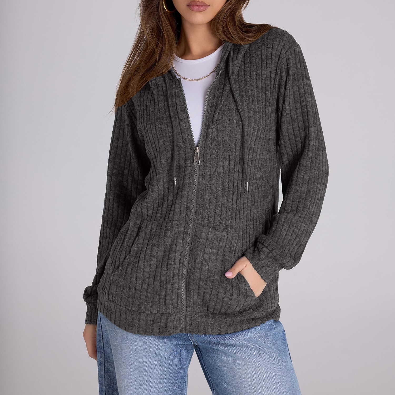 Zip Up Hoodie Women Oversized Sweatshirt Long Sleeve 2026 Fall Outfit Lightweight Jackets Workout Clothes - Image 2