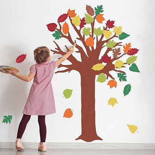 Miniatura 7 de Juego de 78 tablones de anuncios de árbol para el aula, decoración de árbol de Acción de Gracias, otoño, árbol de otoño, hojas de arce recortadas