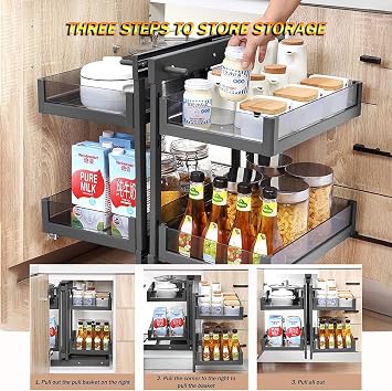 Blind Corner Cabinet Pull-Out Organiser, Pull Out Storage Rack Shelf with 4 Storage Baskets,Extendable Cupboard Organiser Shelf for Home Kitchen