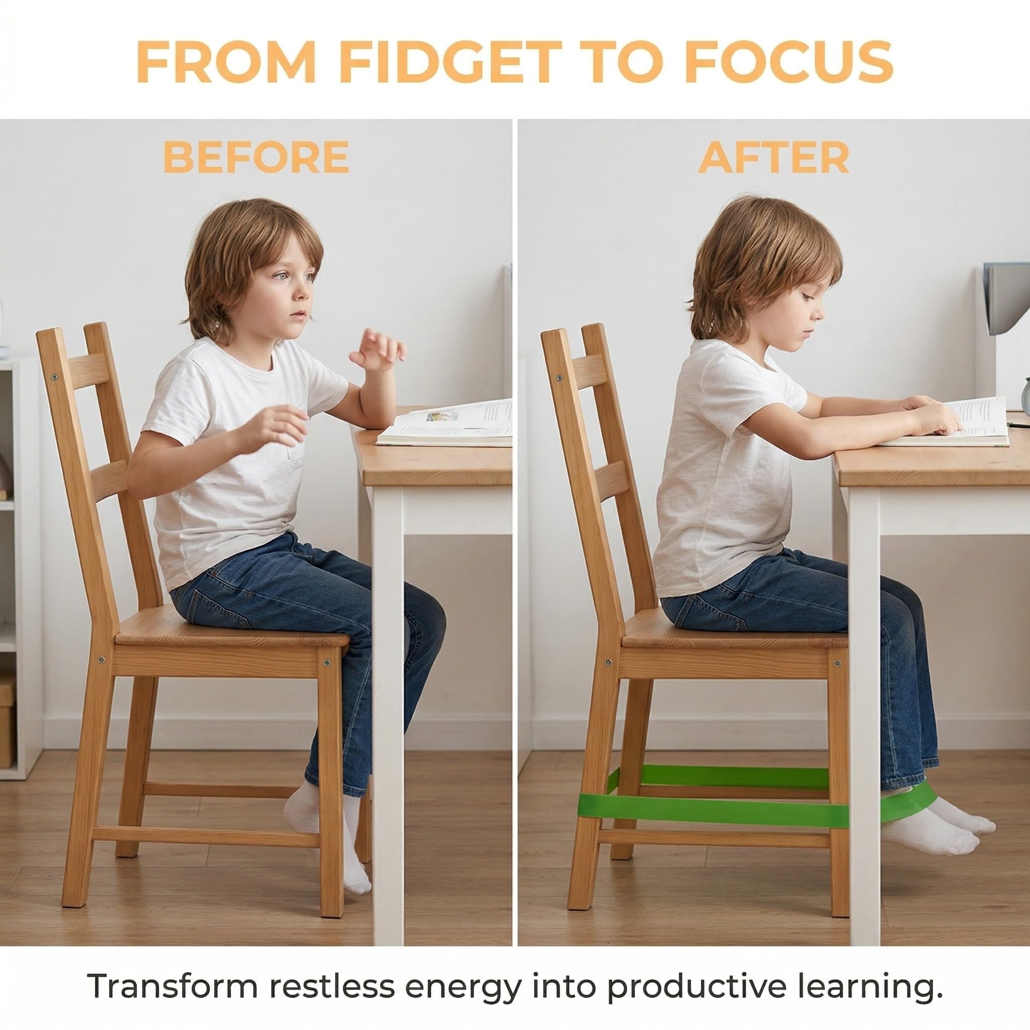 3 Pezzi Elastici per Sedia per Bambini, Cinghie Elastiche per Sedie per Bambini, Fidget Cinghie per Seduta, Fasce per Sedie Fidget, Foot Bands Chair Fidget Bands, ideali per ADHD