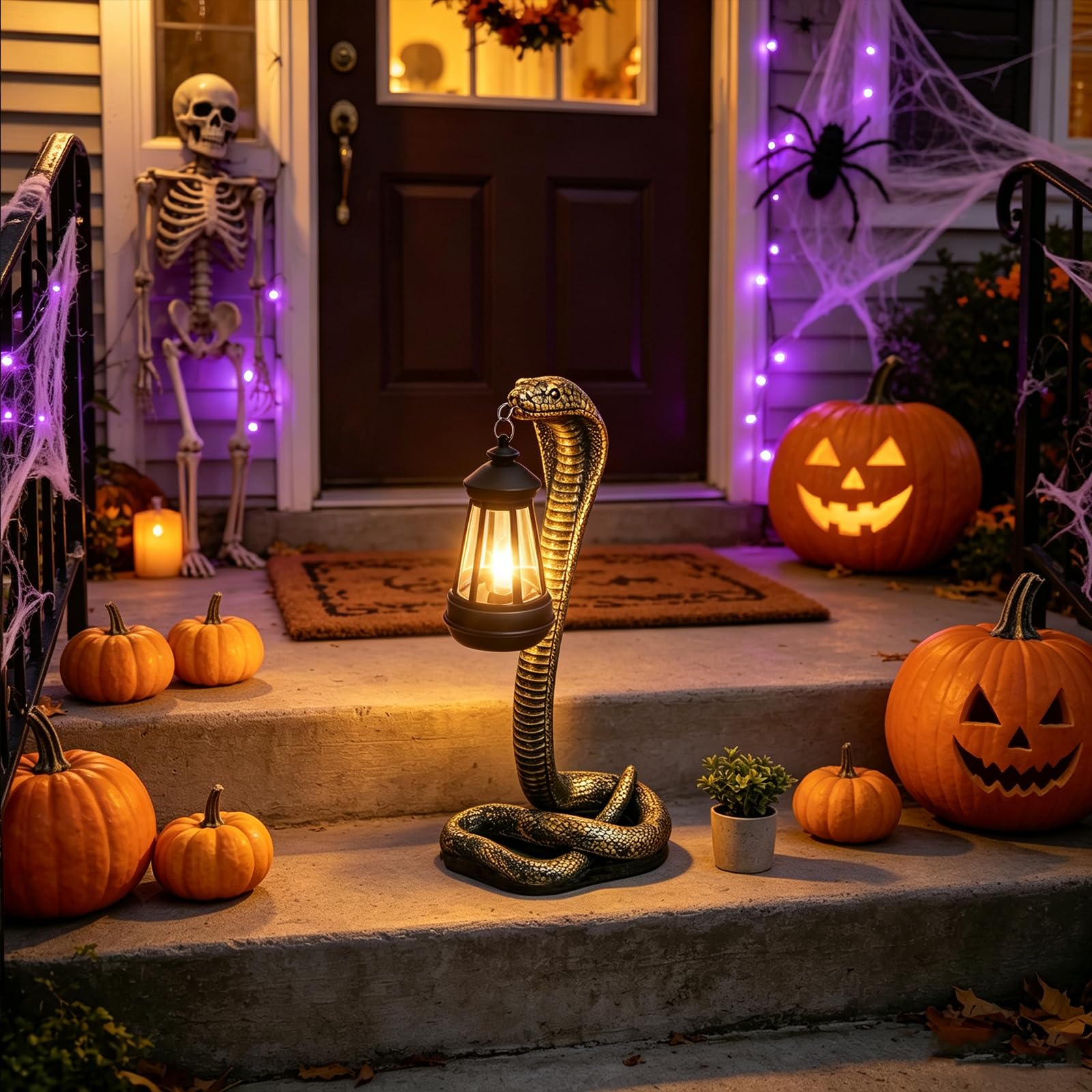 Statua węża do ogrodu i domu, oświetlenie solarne na zewnątrz, idealna do ogrodnictwa, prezenty dla kobiet, mamy, babci, na Halloween, dekoracyjne światła (brązowy)