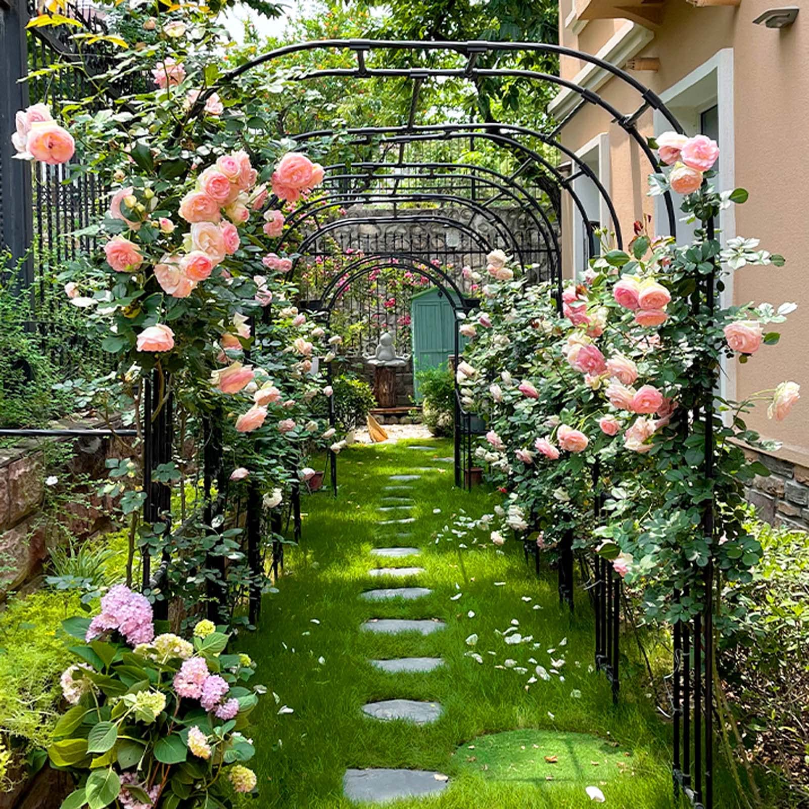 Arche à Rosiers Casa.pro 220cm Avec 2 Jardinières - Support Plantes Grimpantes Acier Noir