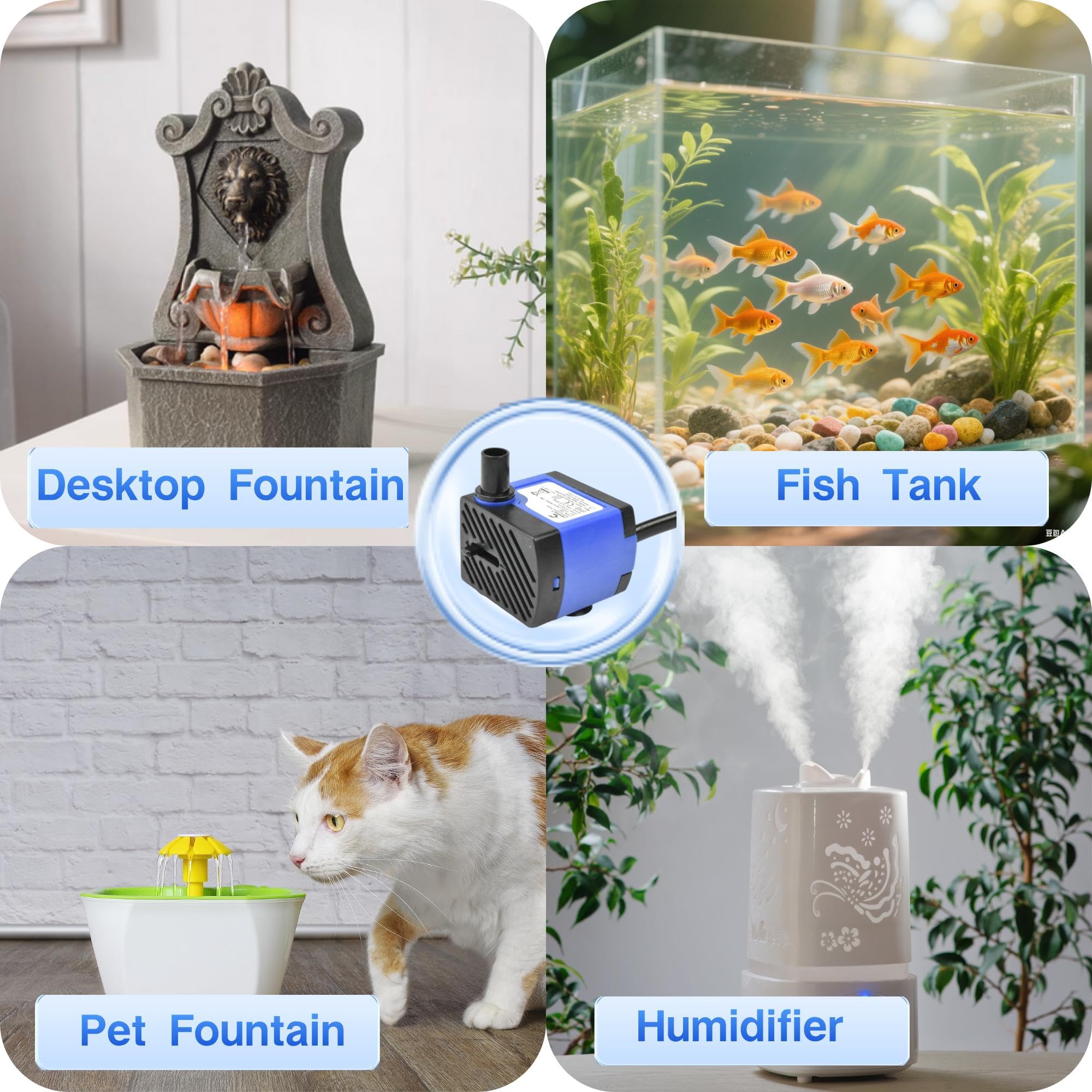 CONQUERALL Mini pompe submersible 2,5 W, débit de 42 GPH, hauteur de refoulement de 1,48 ft, pour petits aquariums et fontaines pour chats
