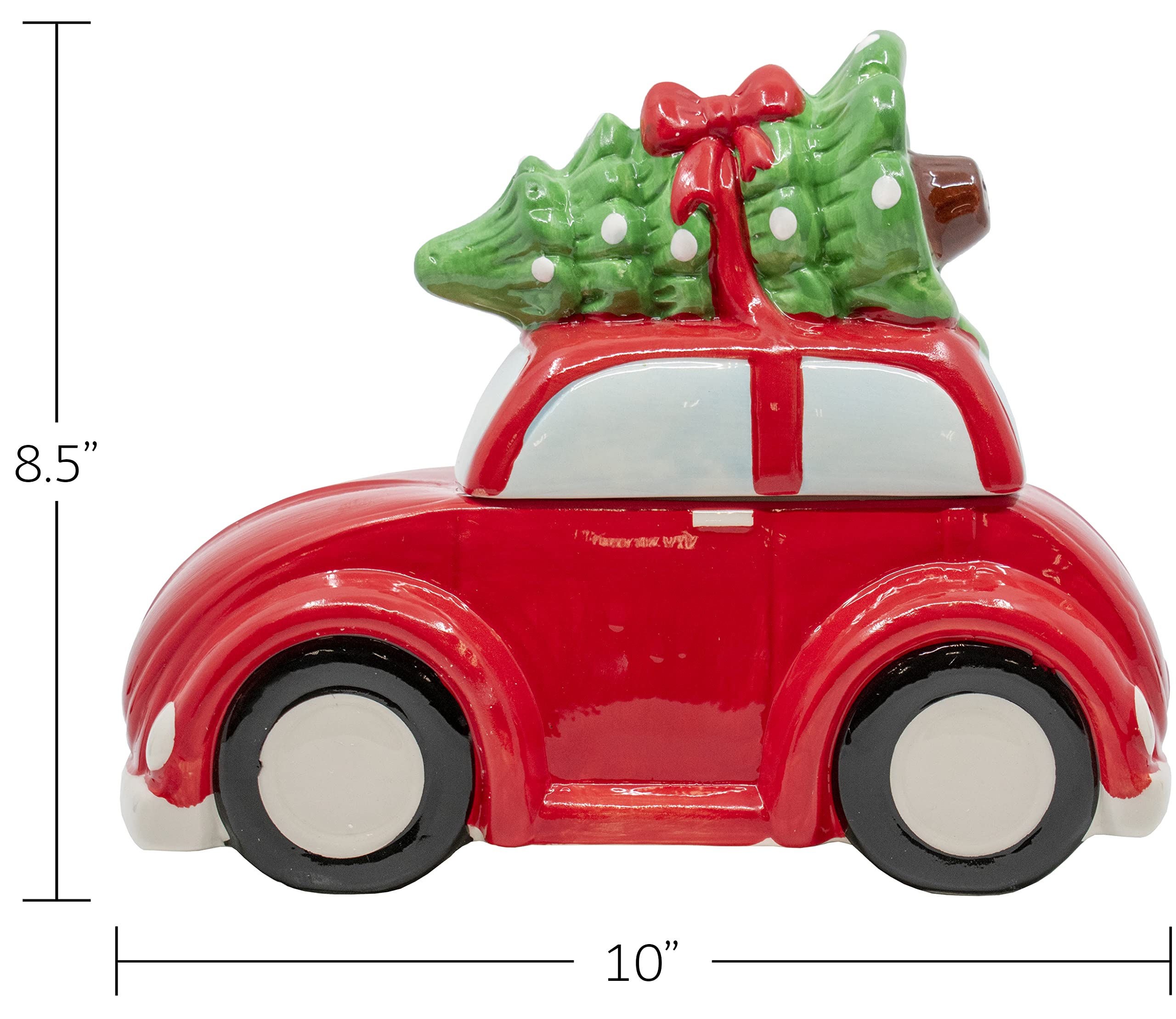 Stephanie Imports Hand Painted Red Car Christmas Themed Winter Holiday Ceramic Cookie Jar
