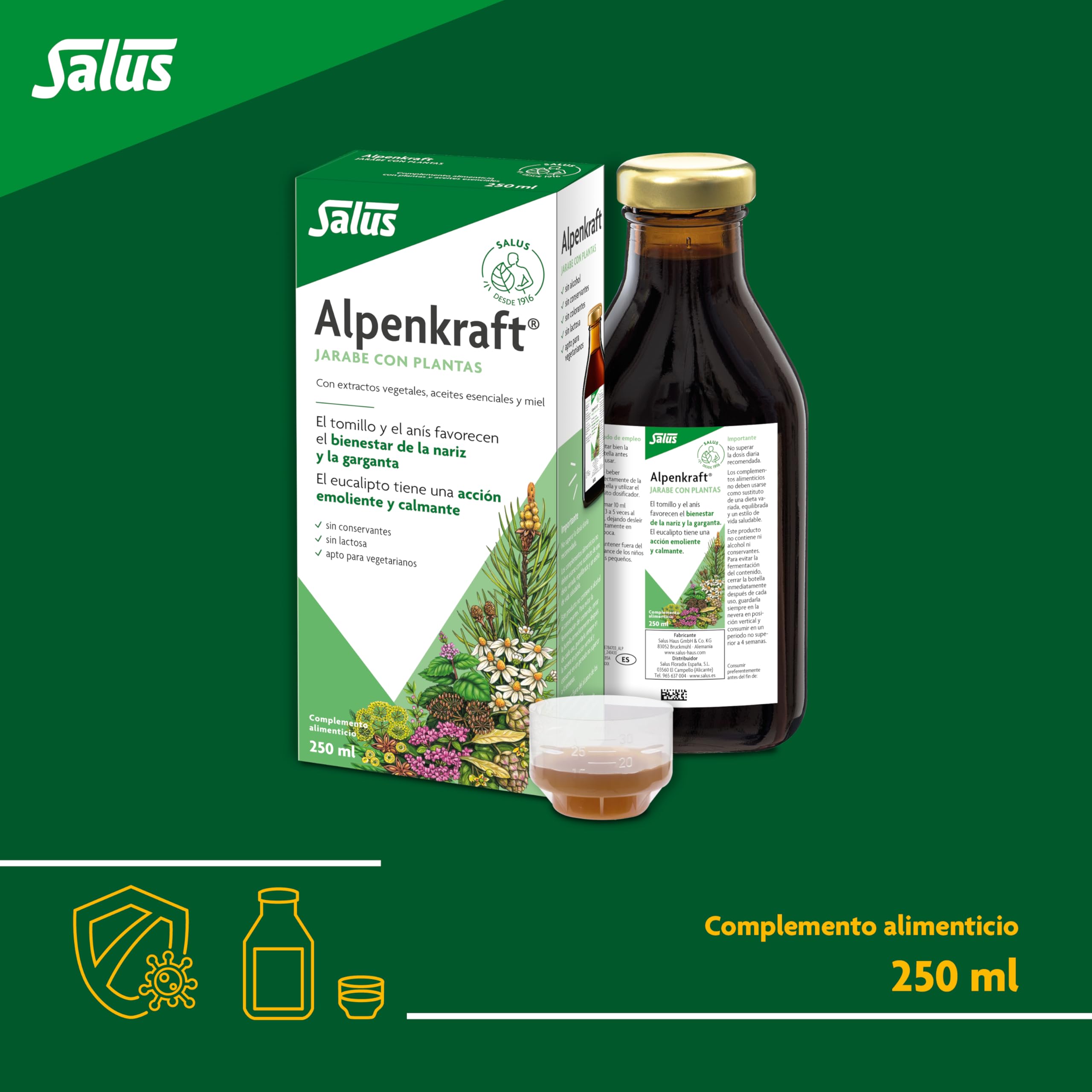 Salus Alpenkraft - Sirop Naturel Bronches et Toux - Soulage la Gorge et les Bronches - En Cas de Toux, Rhumes - 250 ml