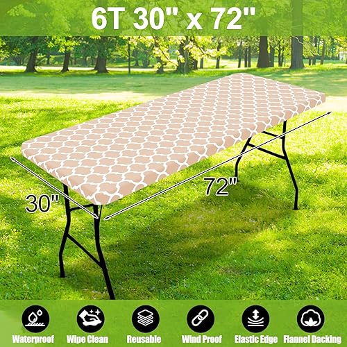 Miniatura 8 de smiry Mantel rectangular de pícnic, fundas de mesa elásticas impermeables para mesas de 6 pies, manteles de vinilo con parte trasera de franela