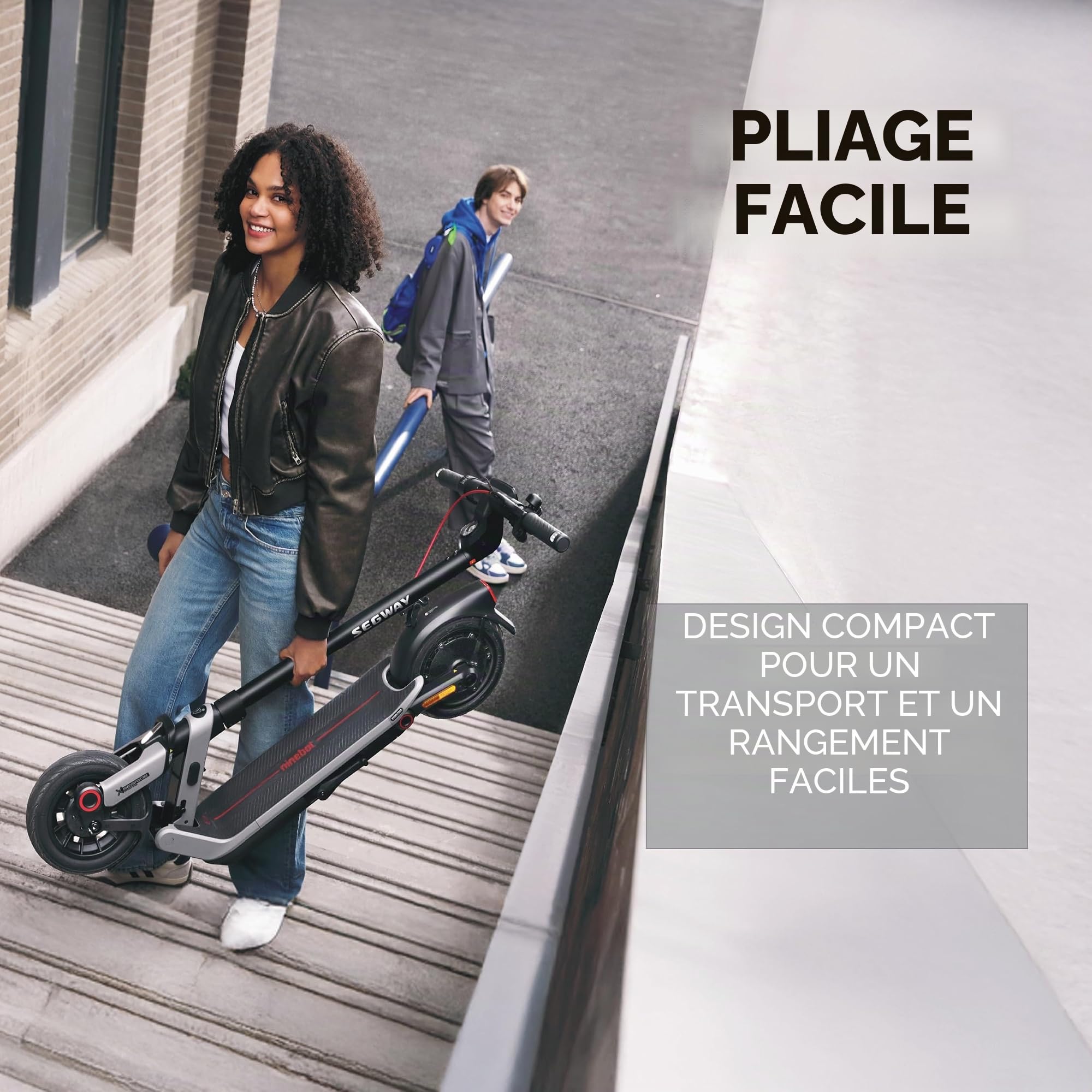 Segway-Ninebot E3 Pro D E-Scooter pour Voyageurs avec permis de Circulation, portée de 55 km (47 km à 20 km/h), Pliable et léger (17,9 kg), Suspension Avant et arrière, pneus de 10 Pouces