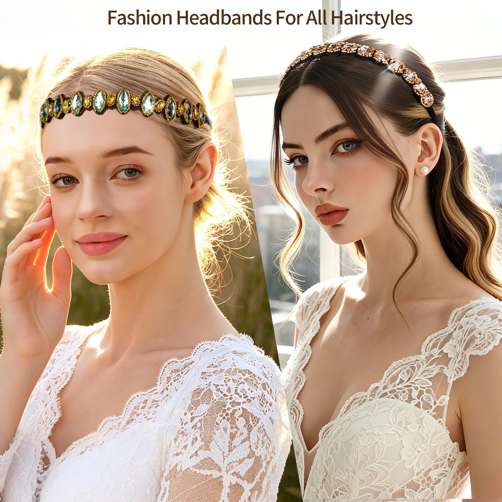 Teenitor - 6 diademas con cuentas de estrás para el pelo, para damas, mujeres, niñas, accesorios para el cabello, de 50 a 26,8 pulgadas, multicolor