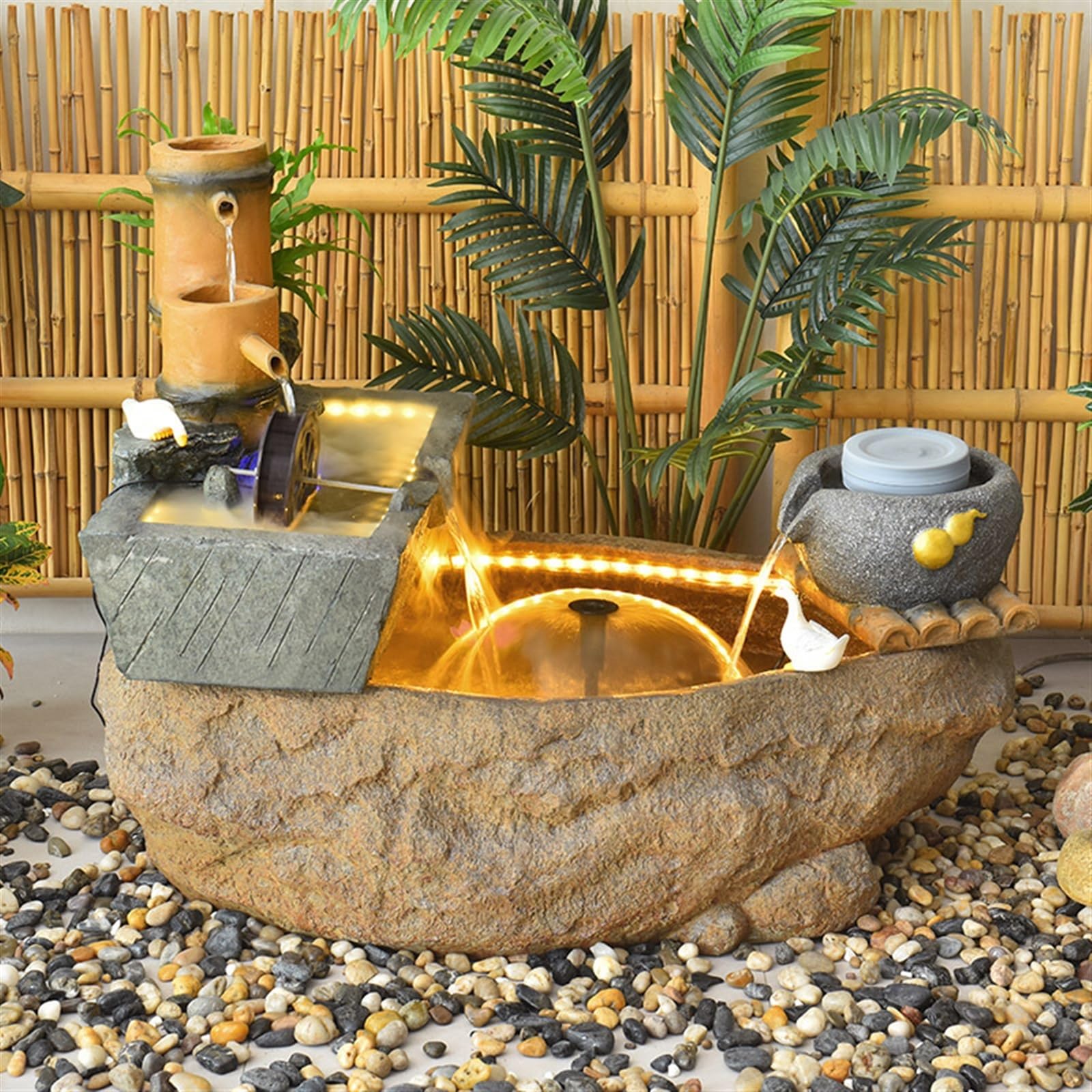 Fontaine De Jardin Extérieur - Décoration Paysage Avec Pompes, Boule Cristal & Figurines - Balcon, Étang