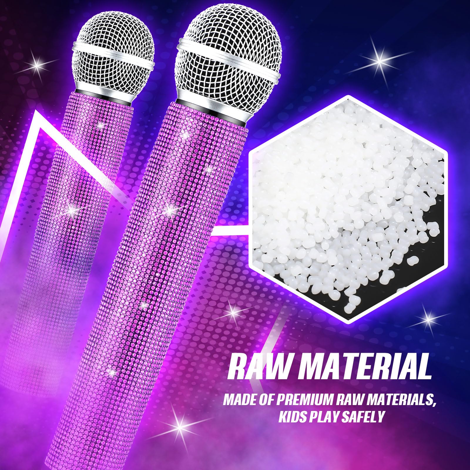 Condition photo showing New/Like New for color is black sanwuta fake microphone prop sparkly bling rhinestones plastic play microphone pretend glitter bedazzled mic for cosplay party costume(purple)
