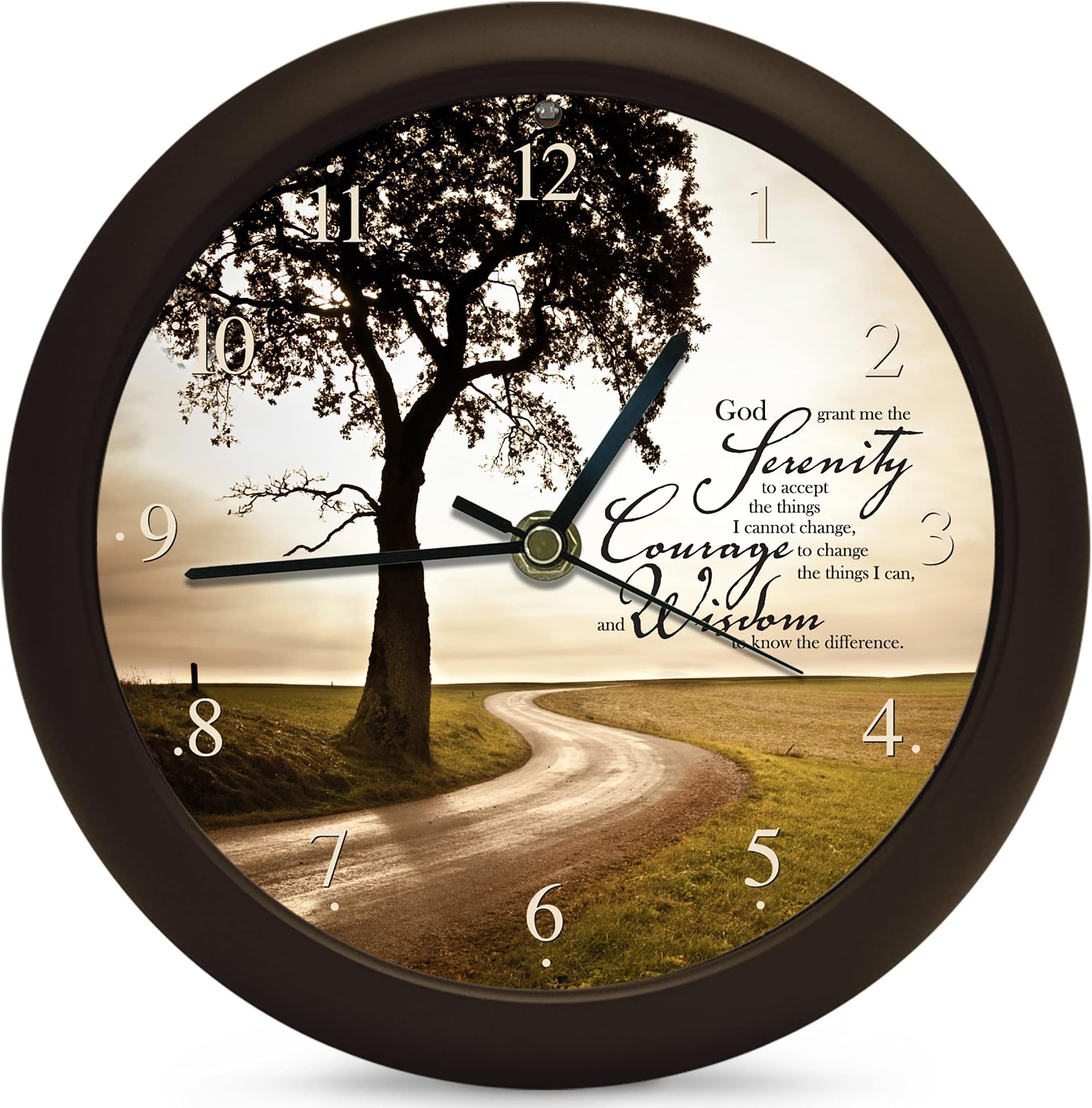 Serenity Prayer Inspirational Sleek Black 8 inch Three Hymn Sound Clock