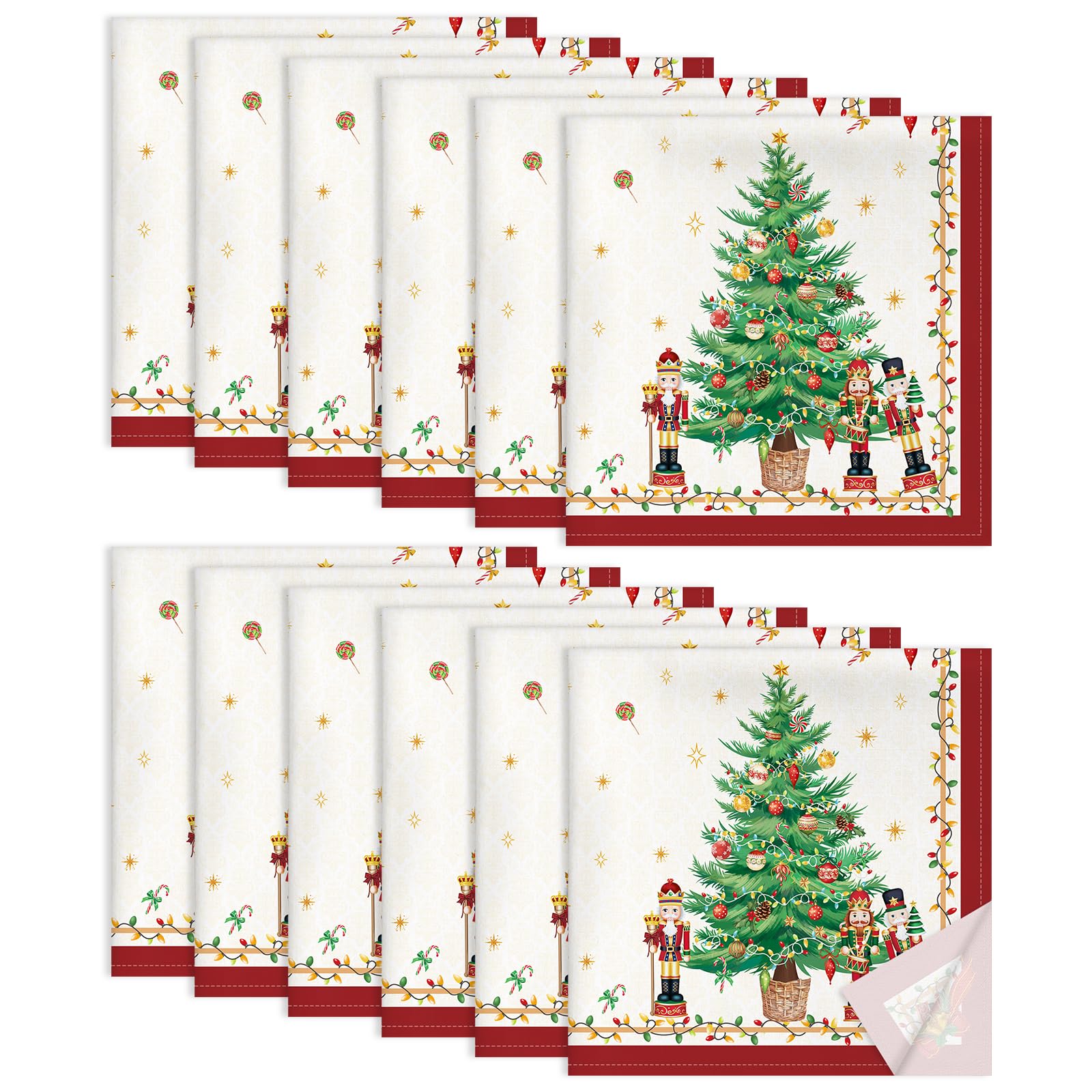 Noël Serviettes de Table Lot de 12, Serviettes en Tissu 100% Coton Sapin de Noël Rouge Doux et Confortable Réutilisables pour Le Famille Cuisine Décorations Cadeaux(45cm×45cm)