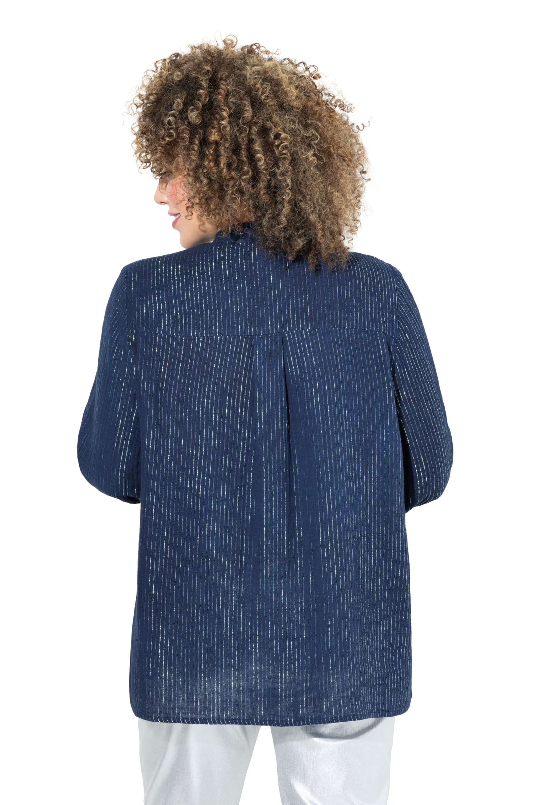 Ulla Popken Bluse, Metallic-Streifen, A-Linie, V-Ausschnitt, Langarm Camicia da Donna Donna