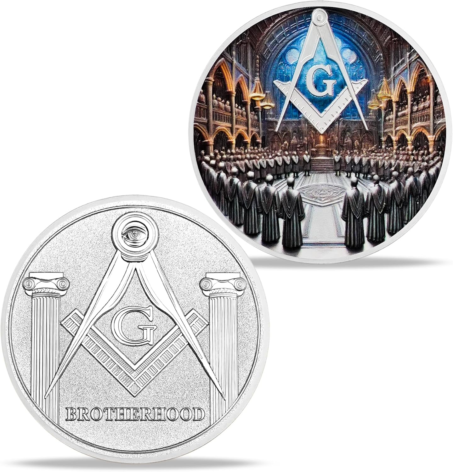Blue Lodge Masonic Challenge Coin – Freemason Hall Ceremony Mason Coin with Radiant Eye & Square Compass G, Freemasonry Gift for Men & Women of Faith