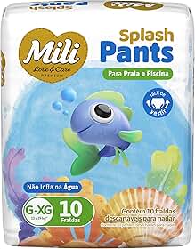 Mili Fralda Infantil Splash Pants Tamanho G e XG, Para Piscina e Praia, Uso em Água, Ajuste Seguro, 10 Unidades