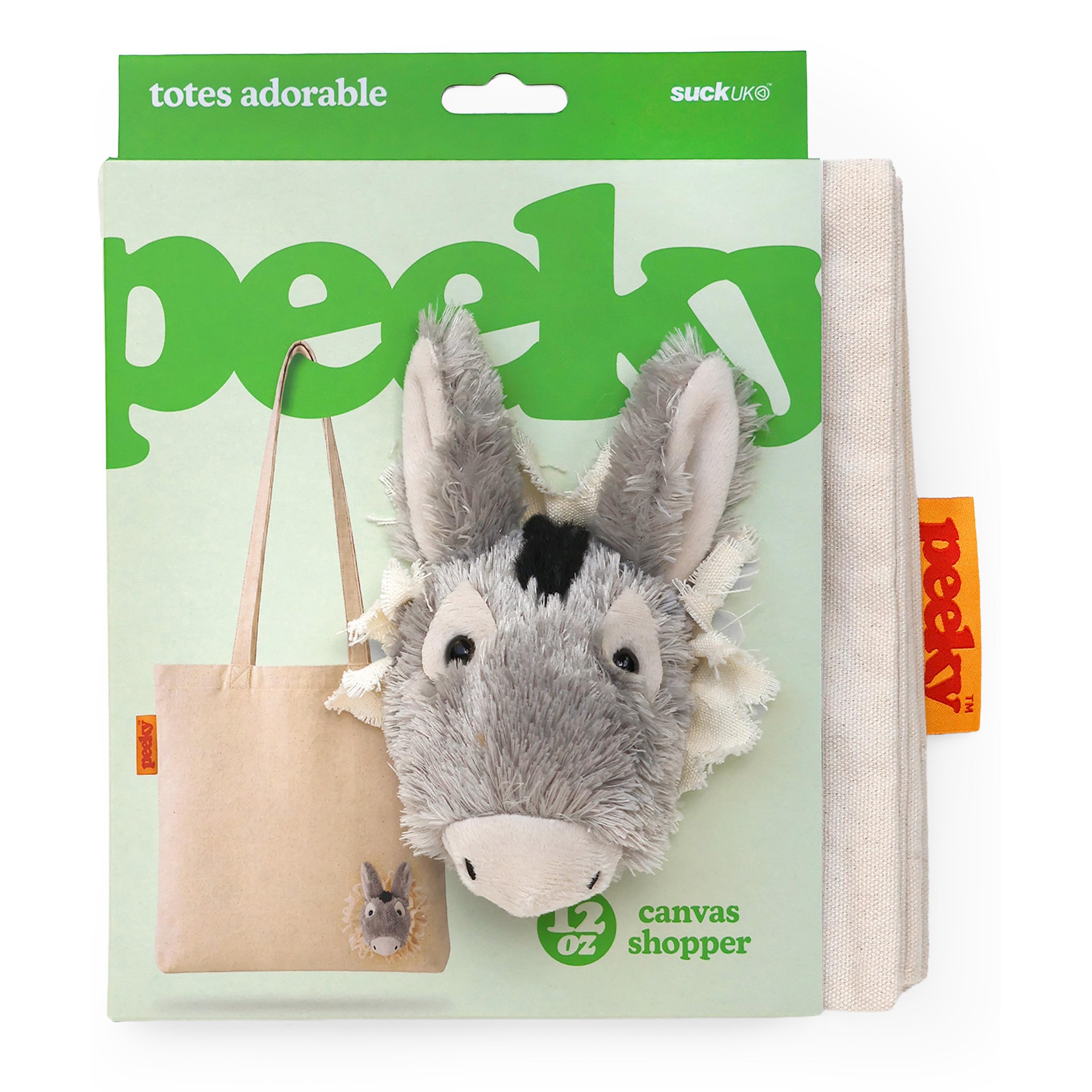 Suck UK Peeky Donkey Canvas Tote Bag with Plush Donkey Head | 12 oz Natural Cotton Reusable Shopping Bag | Novelty Gift for Animal Lovers