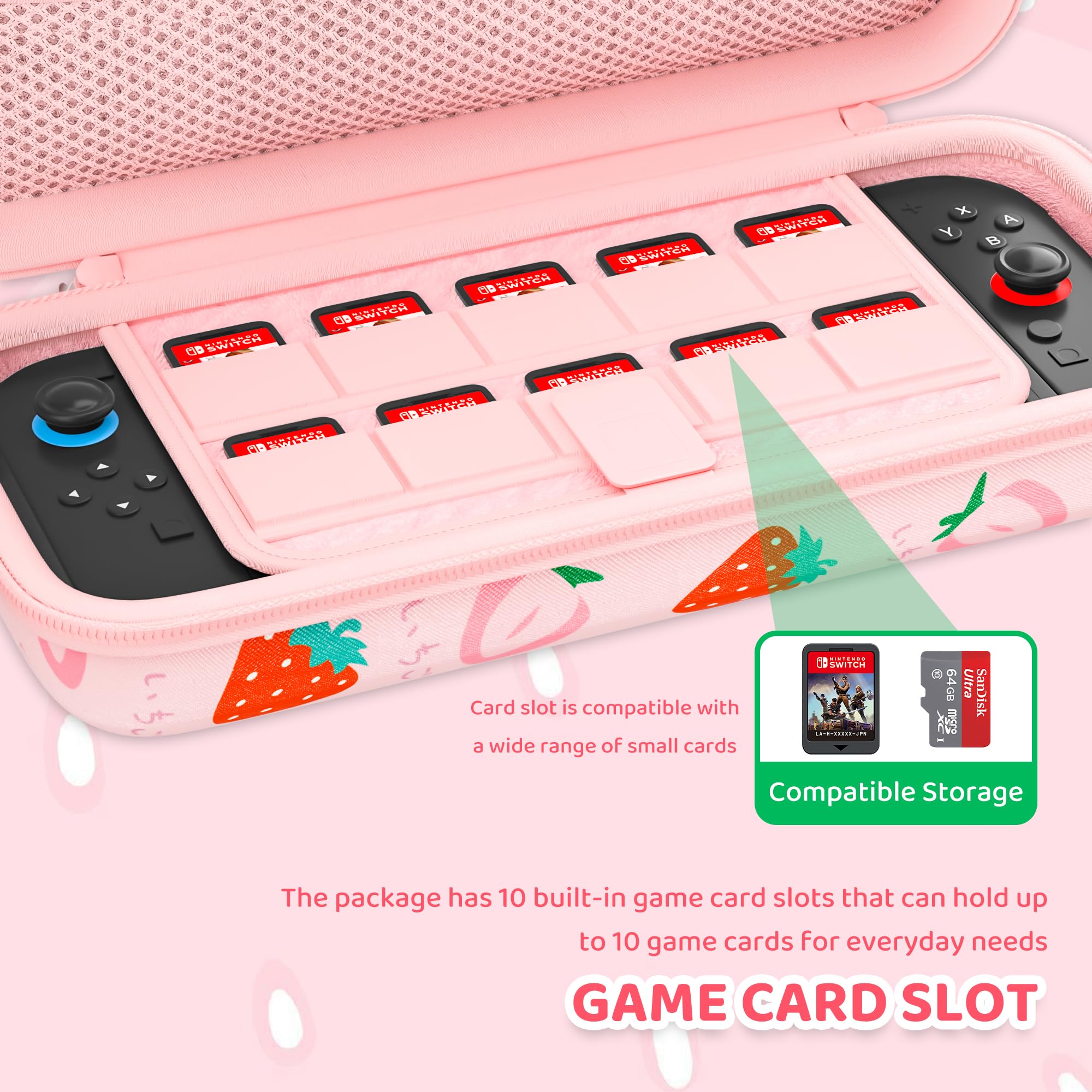 FANPL Custodia per Nintendo Switch 2 (2025) Accessori, Rosa Carina Custodia da Viaggio con Tracolla Regolabile, Fragola, rosa, Carino
